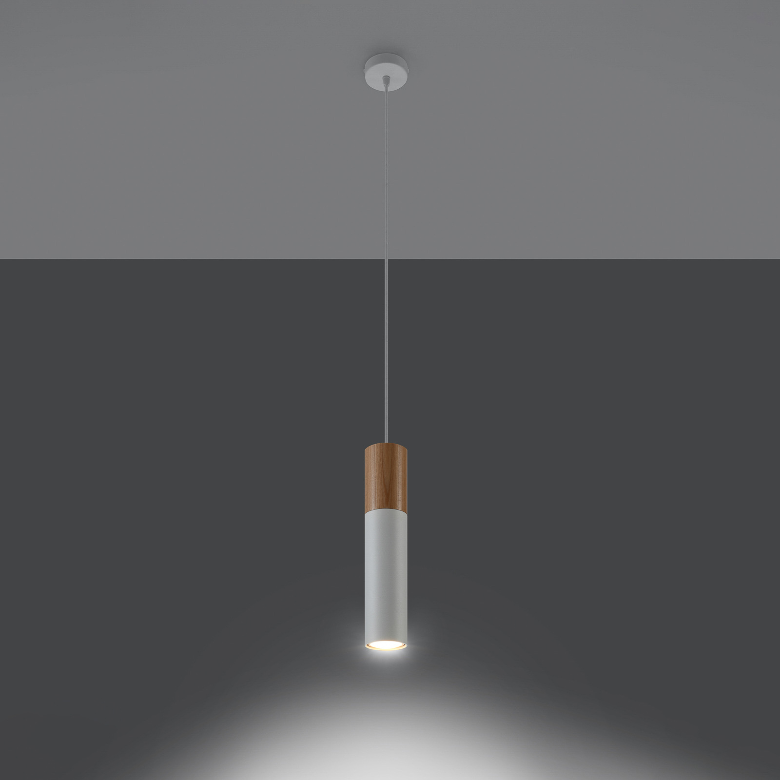 Hanglamp Tube, hout, wit, 1-lamp