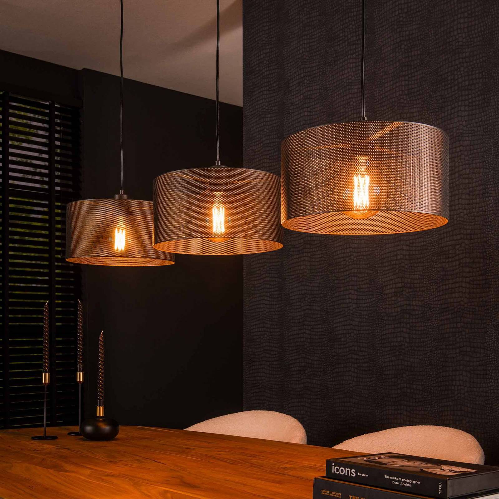 Lampa wisząca Tonno, 3-punktowa, czarny, metal, siatka