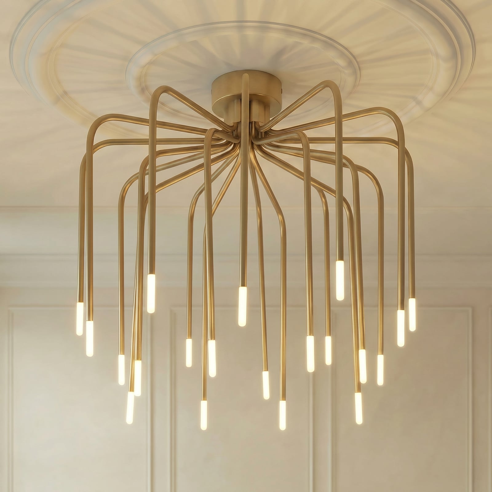 Φωτιστικό οροφής LED Lucande Ariadne, Ø 57 εκ., ματ χρυσό, 20 λαμπτήρες