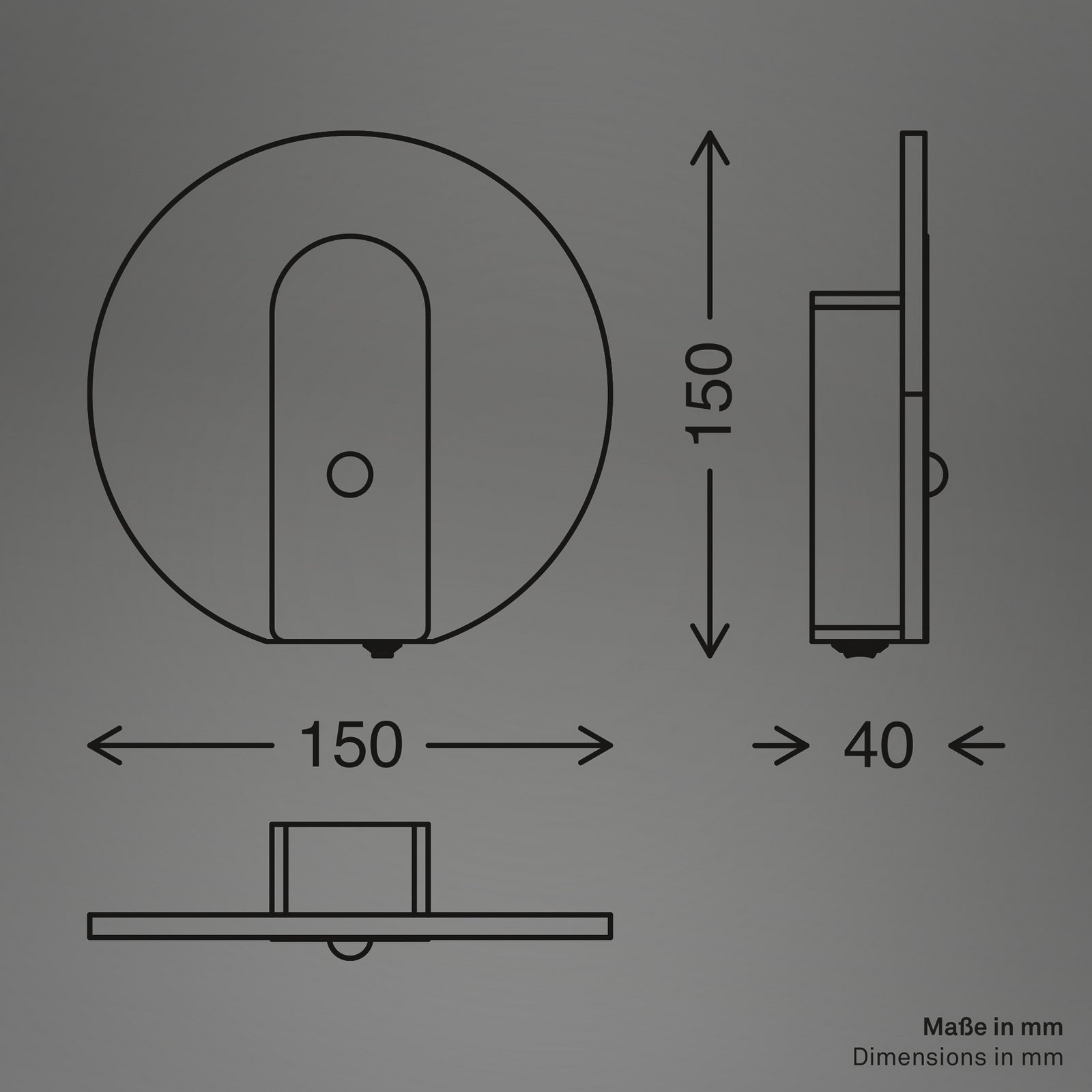 Candeeiro de parede LED recarregável Taro, preto mate, Ø 15 cm, sensor