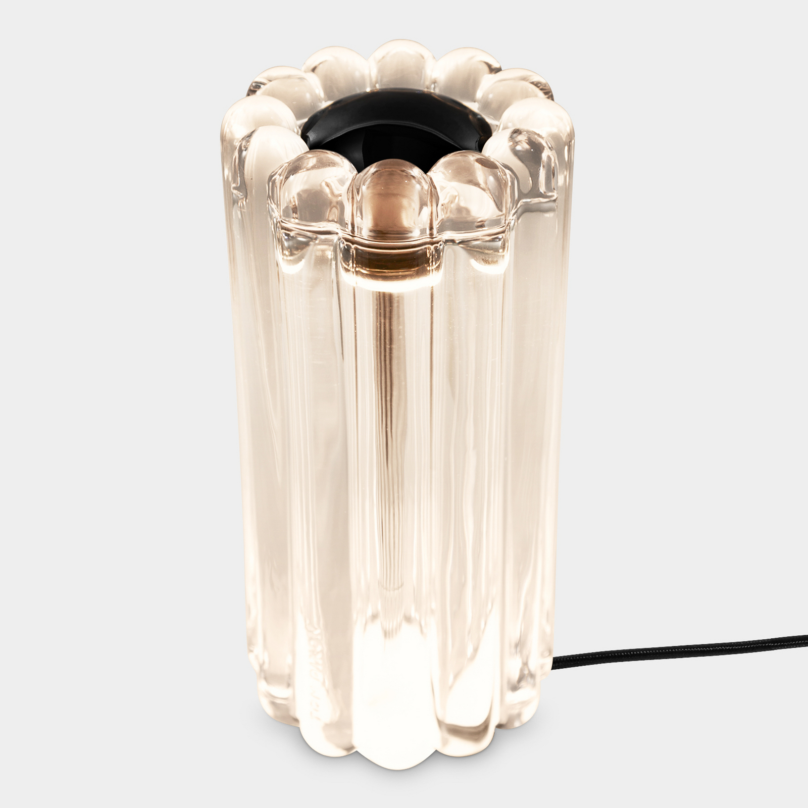 Tom Dixon LED-bordslampa Press, klar, glas, 24 cm, 927 dimbar