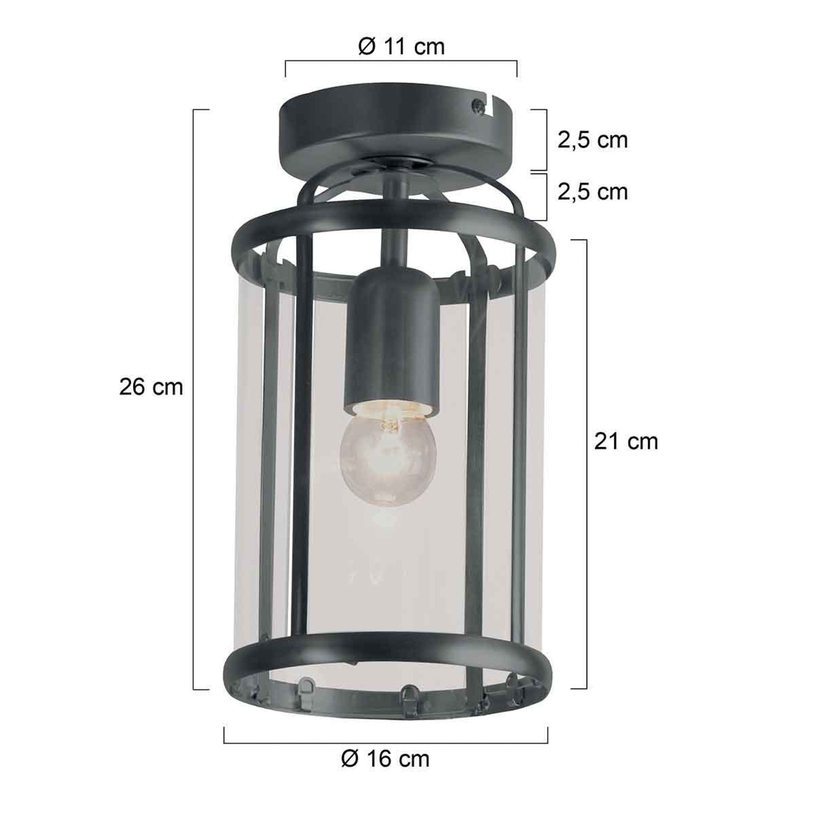 Pimpernel ceiling light, black, metal, glass