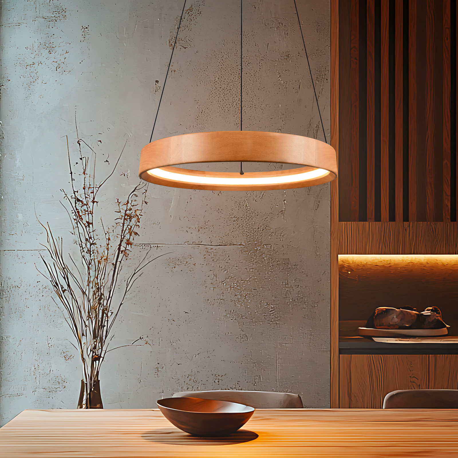 Κρεμαστή λάμπα LED Lynwood, Ø 50 cm, χρώμα ξύλου, ξύλο, ρυθμιζόμενη ένταση Κρεμαστή λάμπα LED Lynwood, Ø 50 cm, χρώμα ξύλου, ξύλο, ρυθμιζόμενη ένταση