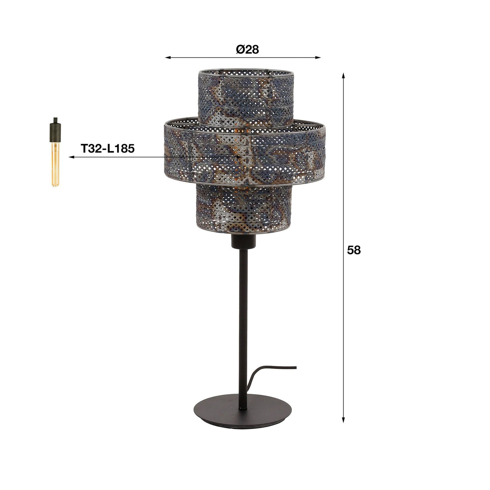 Lantaarn tafellamp, zwart/gebrand, hoogte 58 cm, metaal