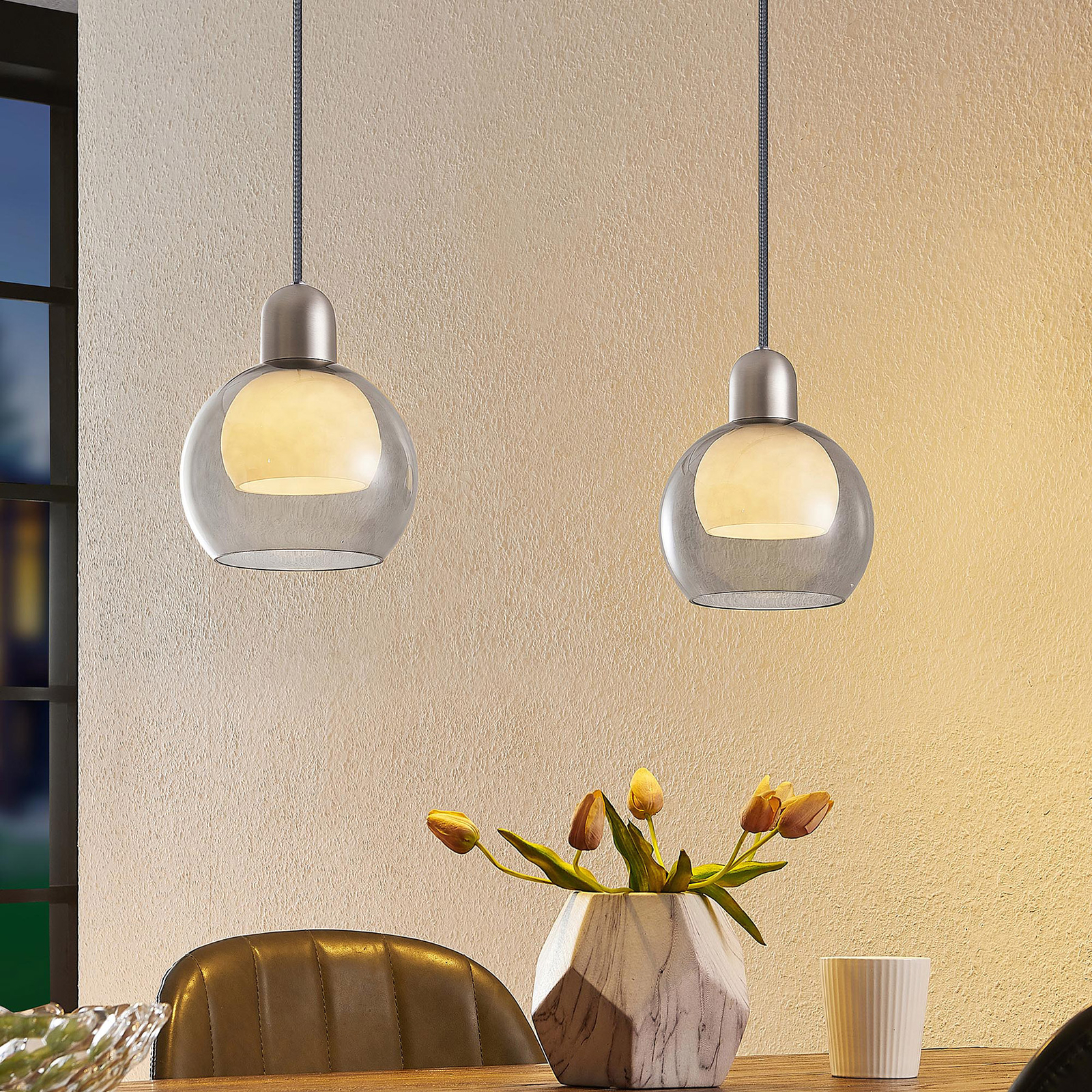 Lucande Kaiya Hängeleuchte, Glas, zweiflammig