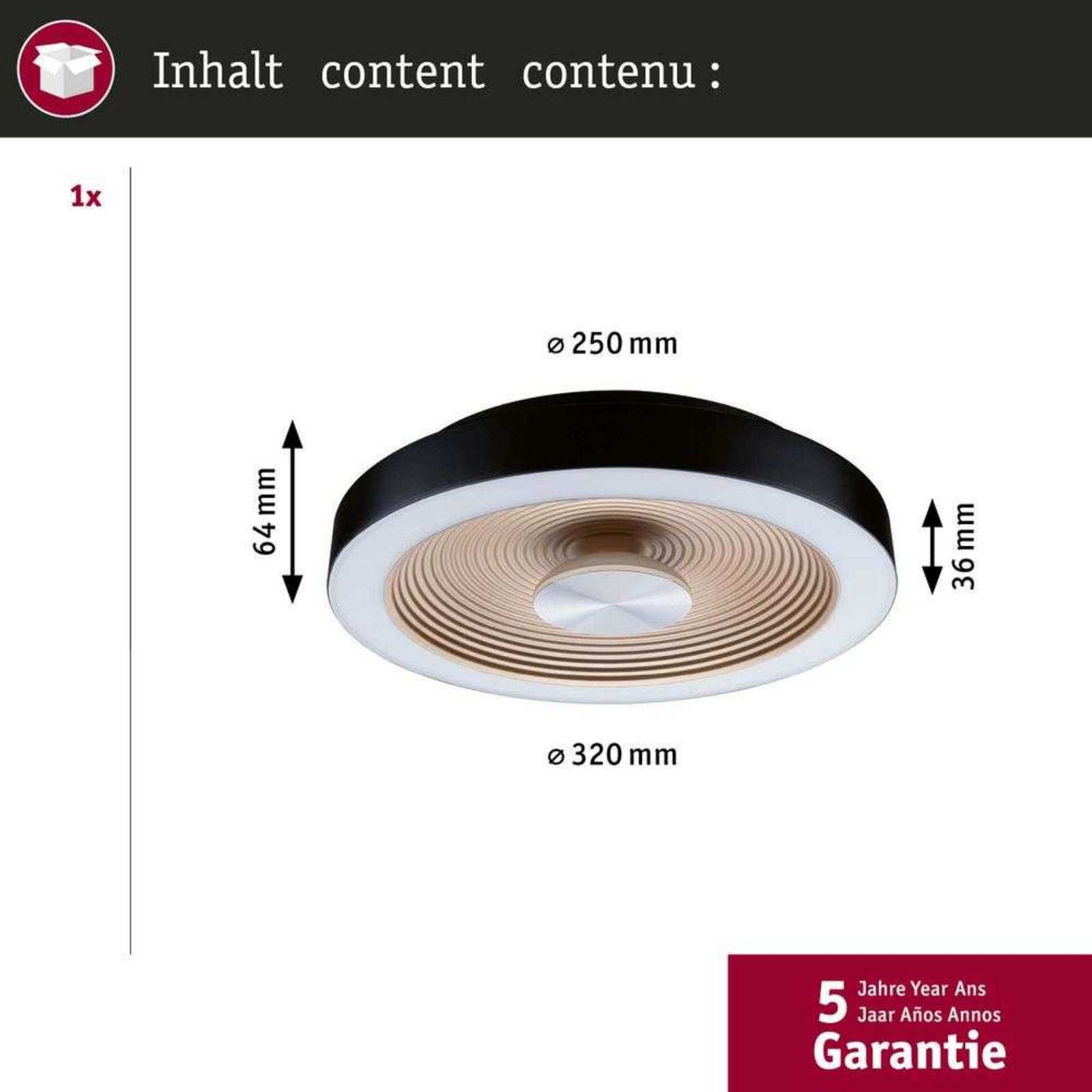 Volea LED Stropní svítidlo Ø32 IP44 Dim. Černá/Zlatá - Paulmann