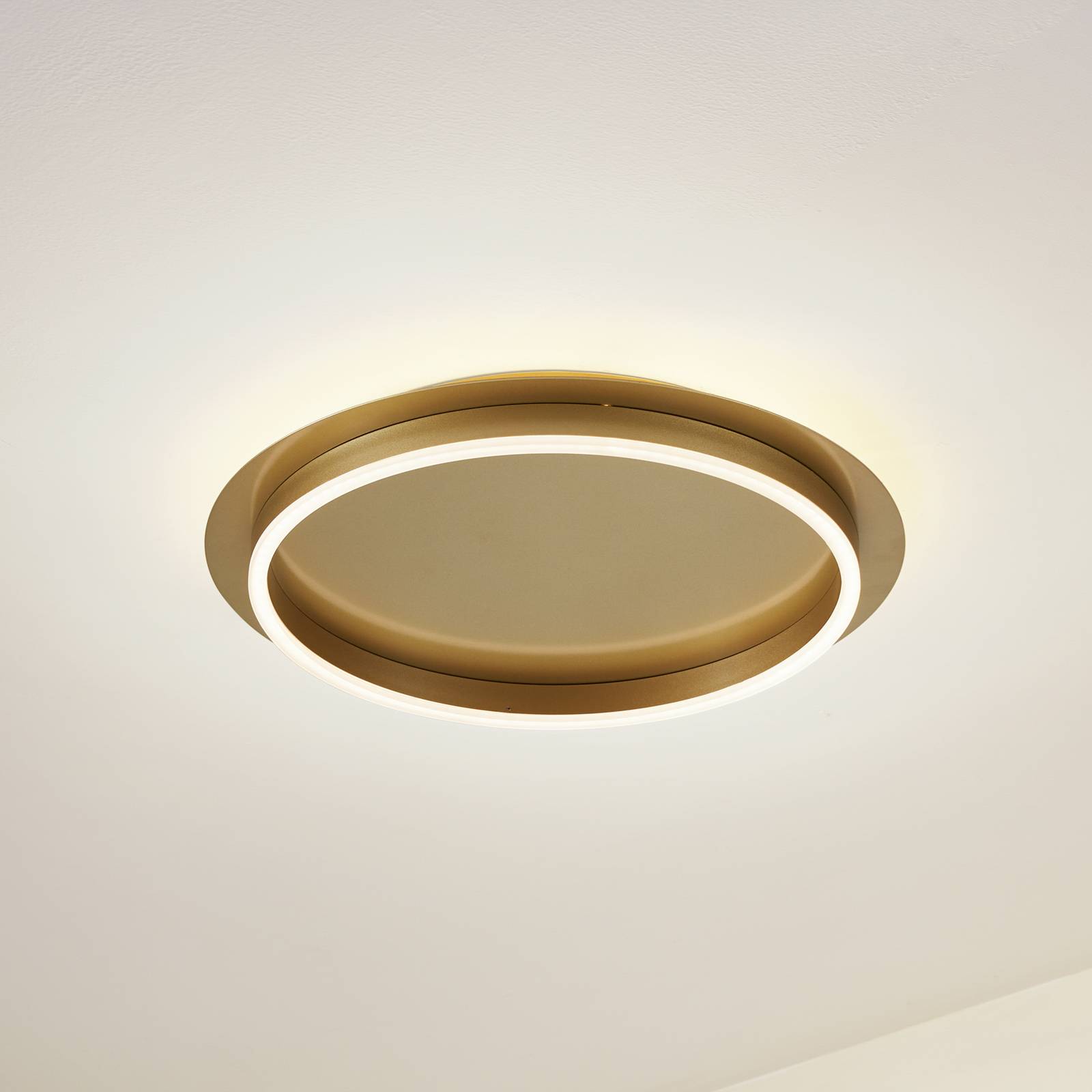 Lindby LED-Deckenleuchte Kunis, gold/weiß, Acryl, Ø 46cm günstig online kaufen