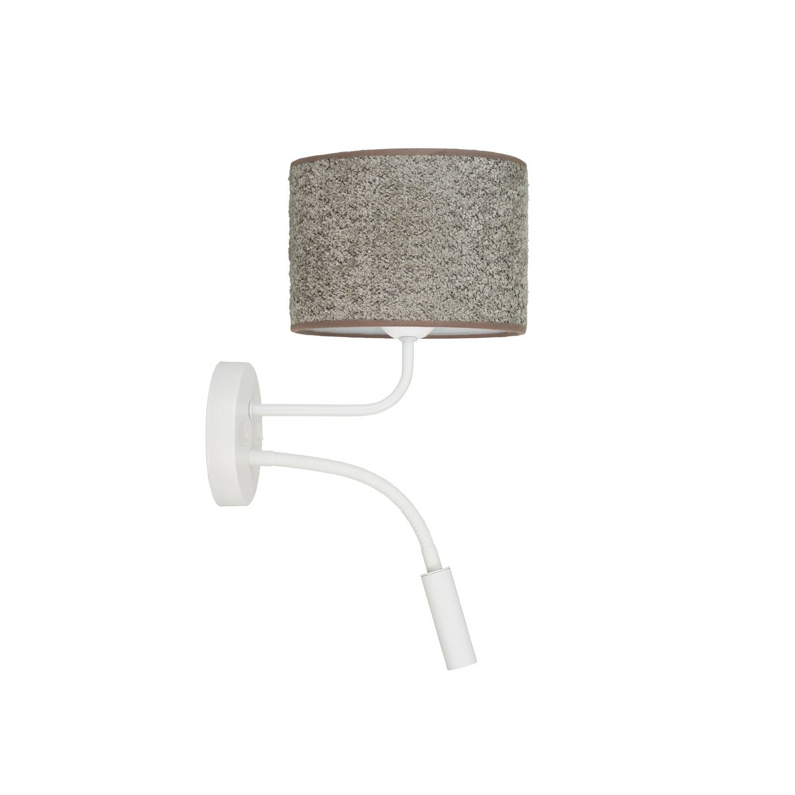 Wandleuchte Roller, Bouclé grau, weiß, mit Leselicht