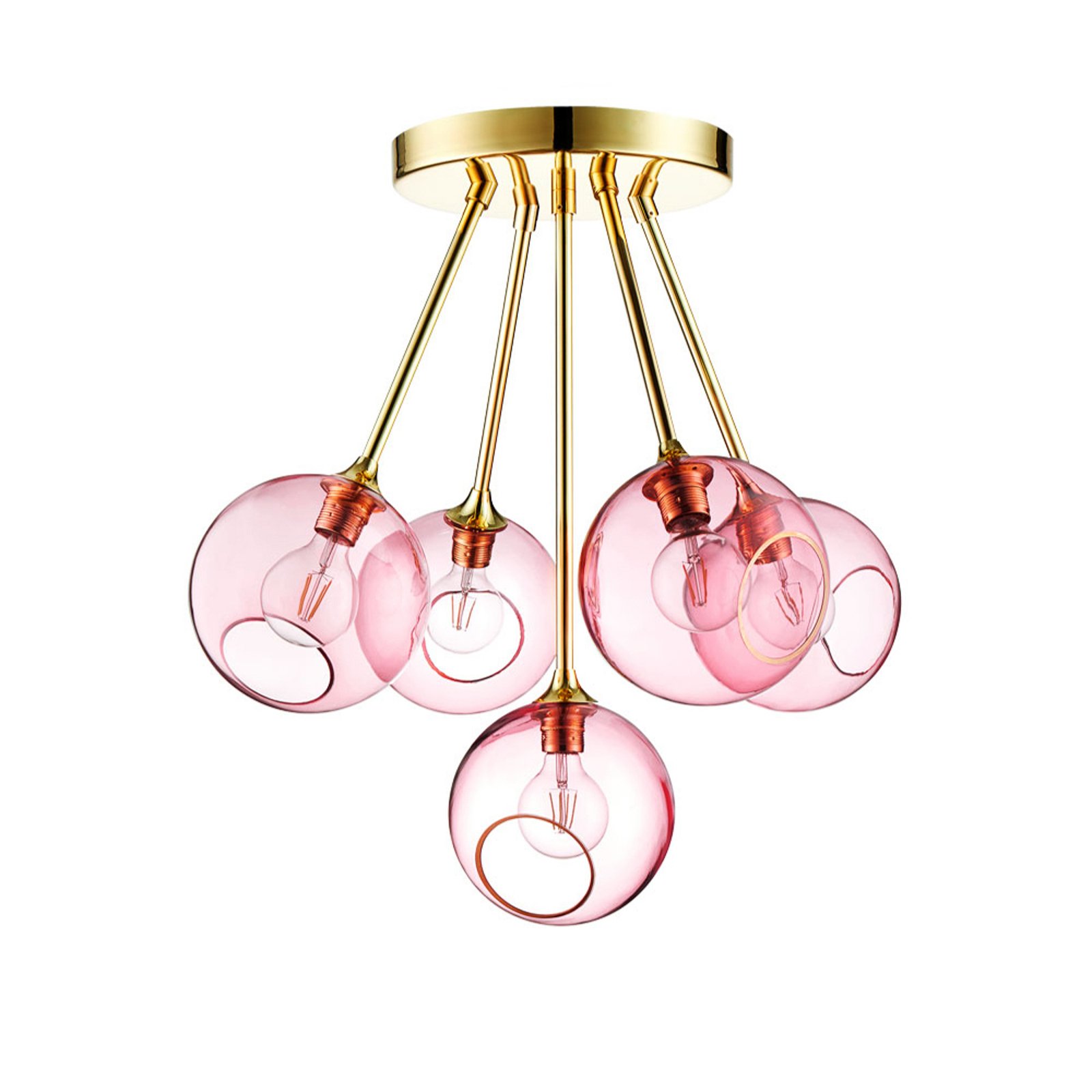 Ballroom Molecule plafondlamp, roze, glas, 5-lamps