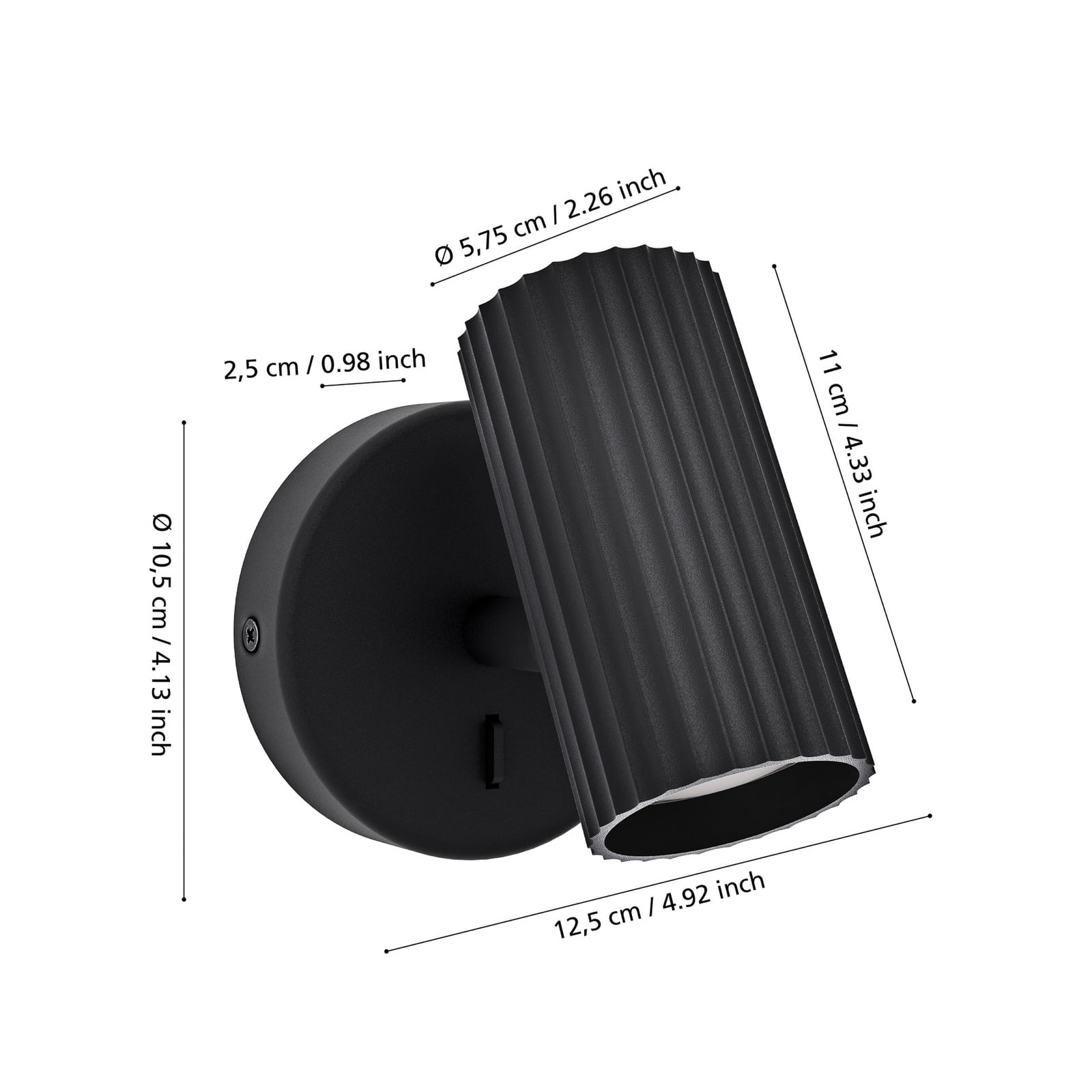 Wandstrahler Portillo, schwarz, Höhe 11 cm, Metall, GU10