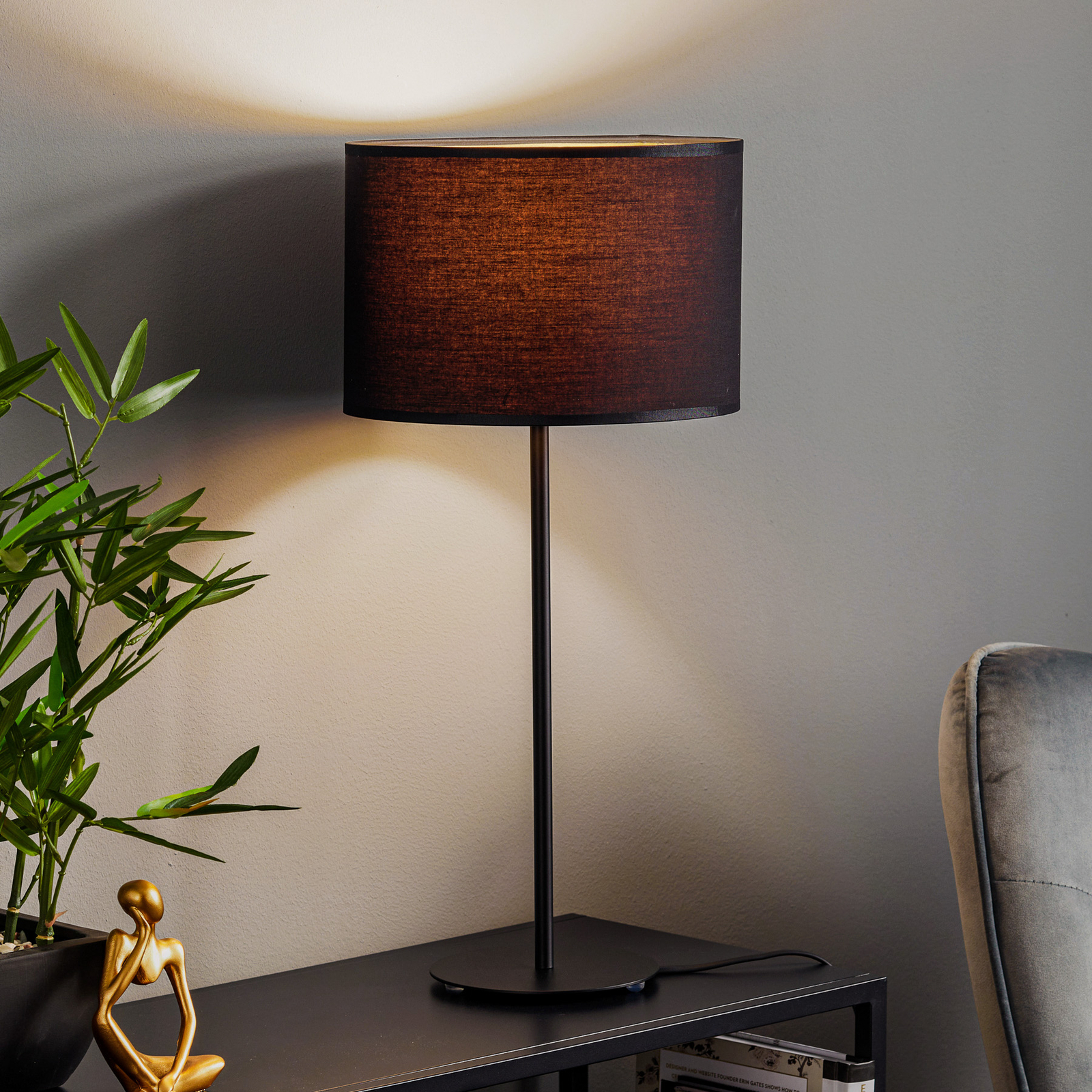 Lámpara de mesa Soho, cilíndrica 56cm negro/oro