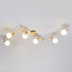 Lindby ceiling lamp Elaina, 180cm, 6-bulb, brass, glass, E14