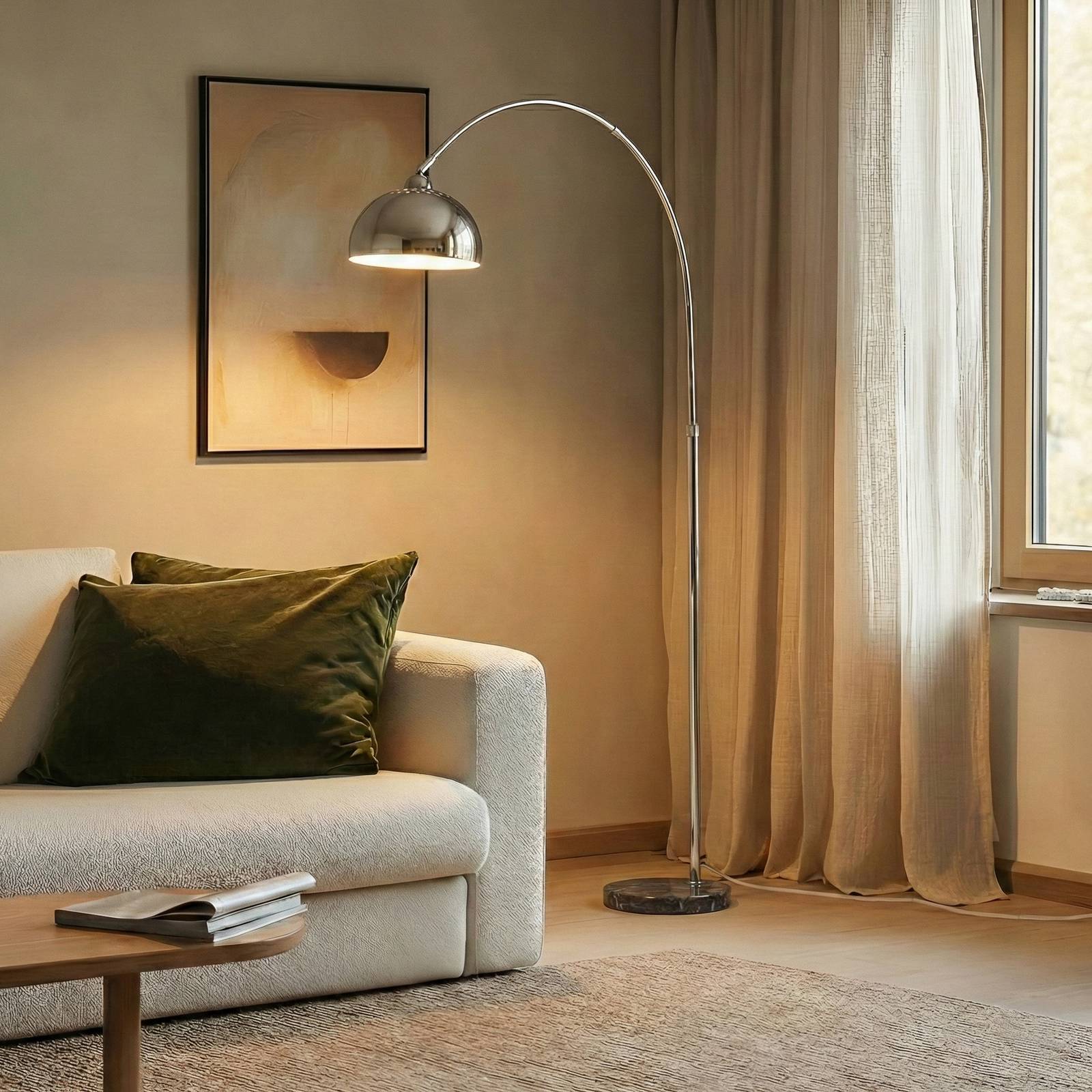 Lampa stojąca Lindby Tonka, chrom, metal/marmur, 185 cm, E27