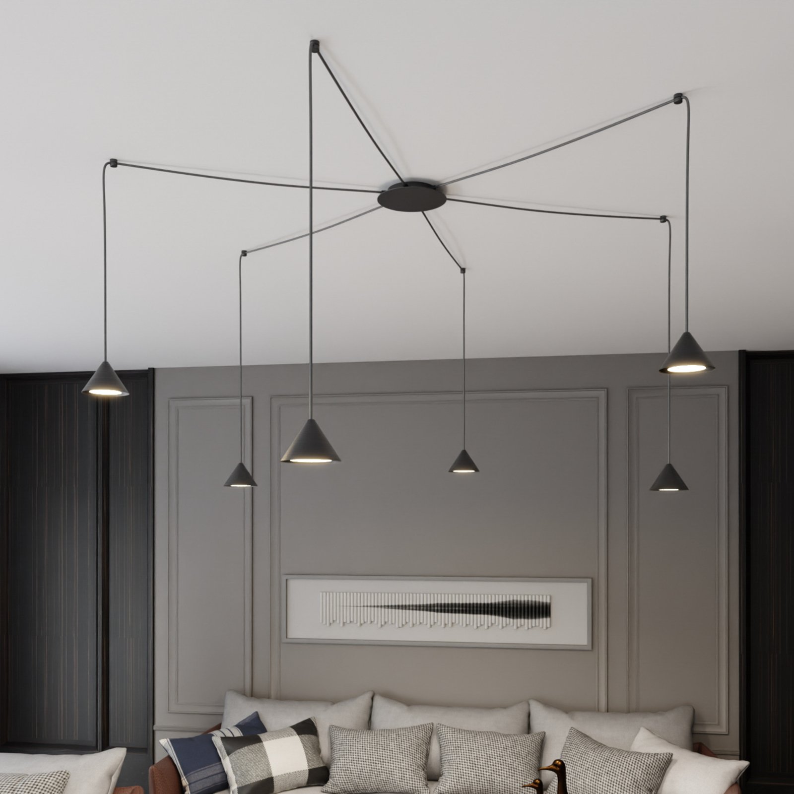 Suspension Elit Spider, 6 lampes, noir, métal