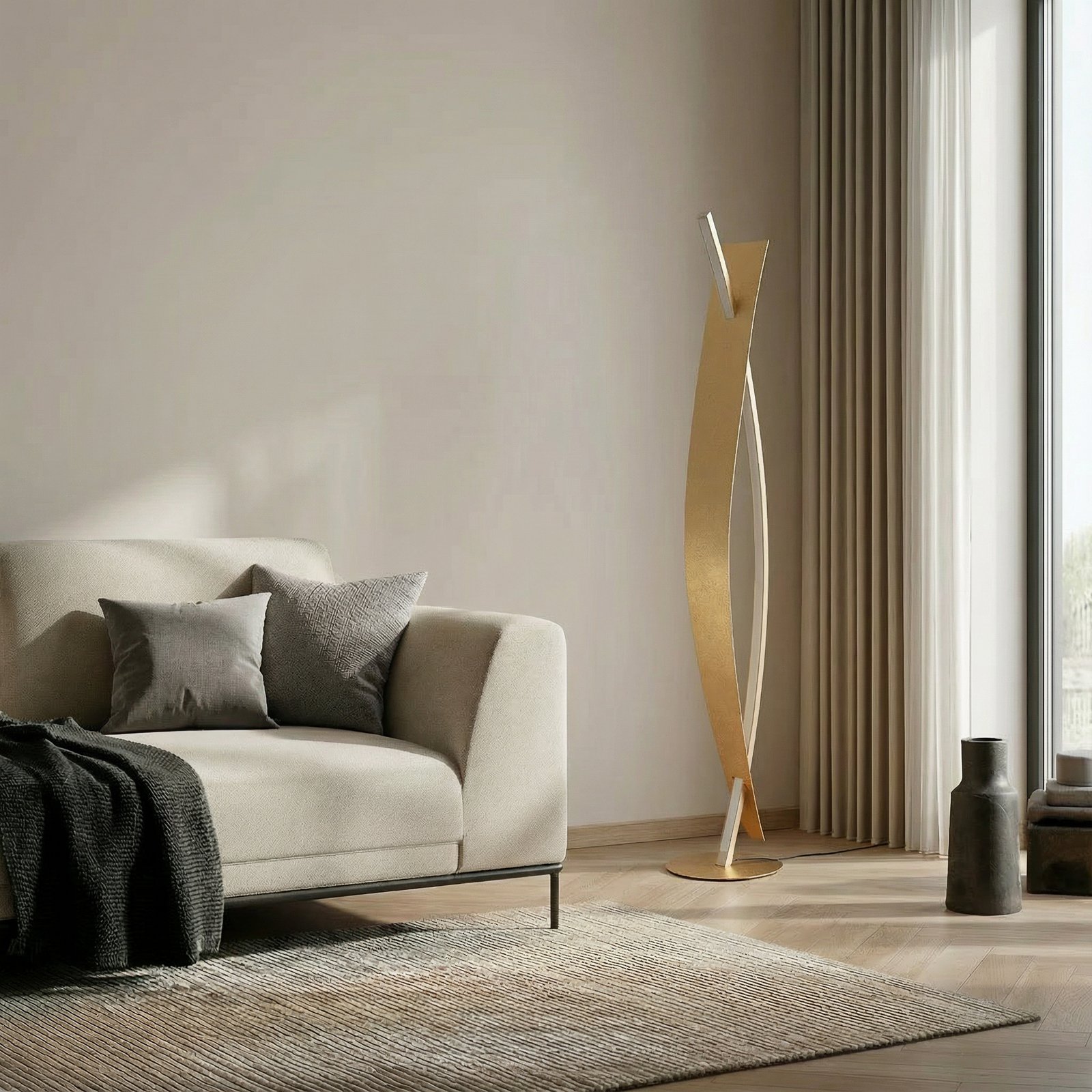 Lampa stojąca LED Lucande Marija, kolor złoty, ściemniana, 140 cm Lampa stojąca LED Lucande Marija, kolor złoty, ściemniana, 140 cm