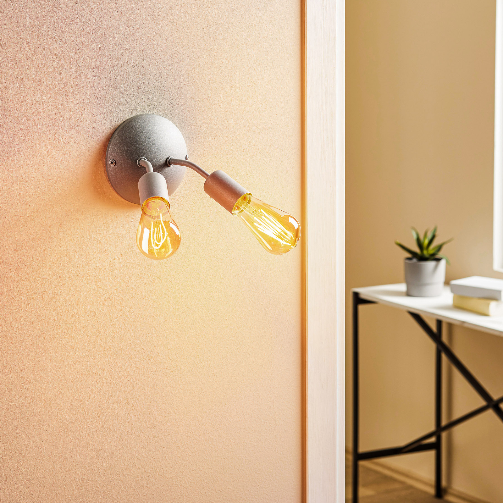 Go wall light, no lampshades, 2-bulb, silver