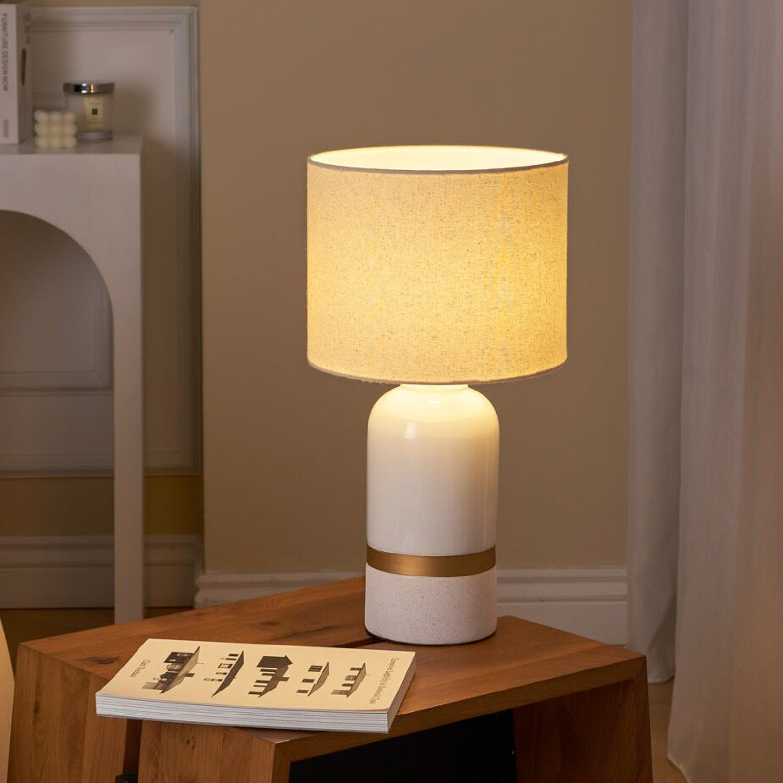 Pauleen Glowing Soul lampă masă textil ceramică - Camera de zi / sufragerie - Viața tânără - crem alb aur - Țesătură / Textil