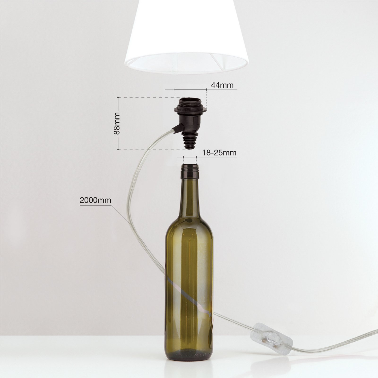 Oprawa żarówki E27 BOTTLE, przezroczysty kabel, długość 200 cm