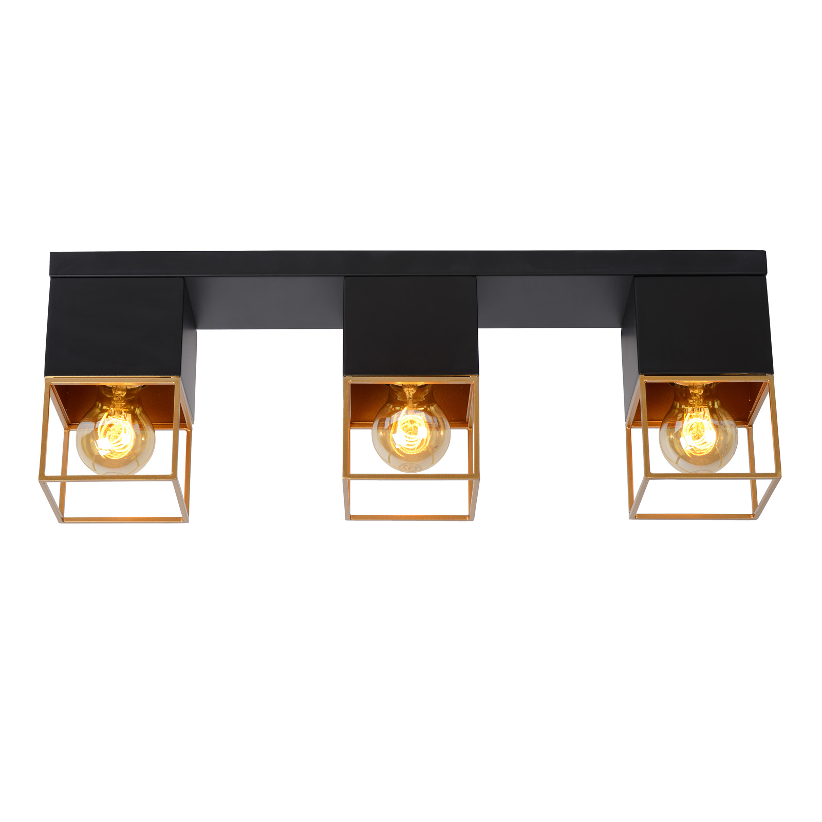 Lucide Rixt ceiling light, black, angular, three-bulb, for Living / Dining Room, metal, E27, 40 W, energy efficiency: A++, L: 54 cm, W: 10 cm, H: 18 cm