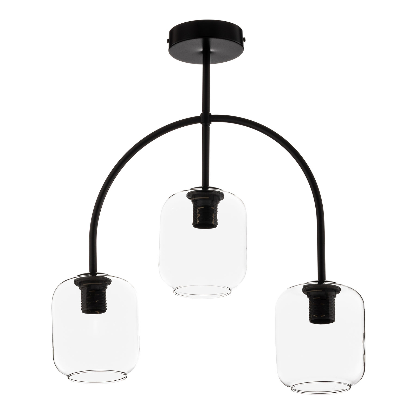Plafondlamp Kanja, 3-lamps, zwart/helder