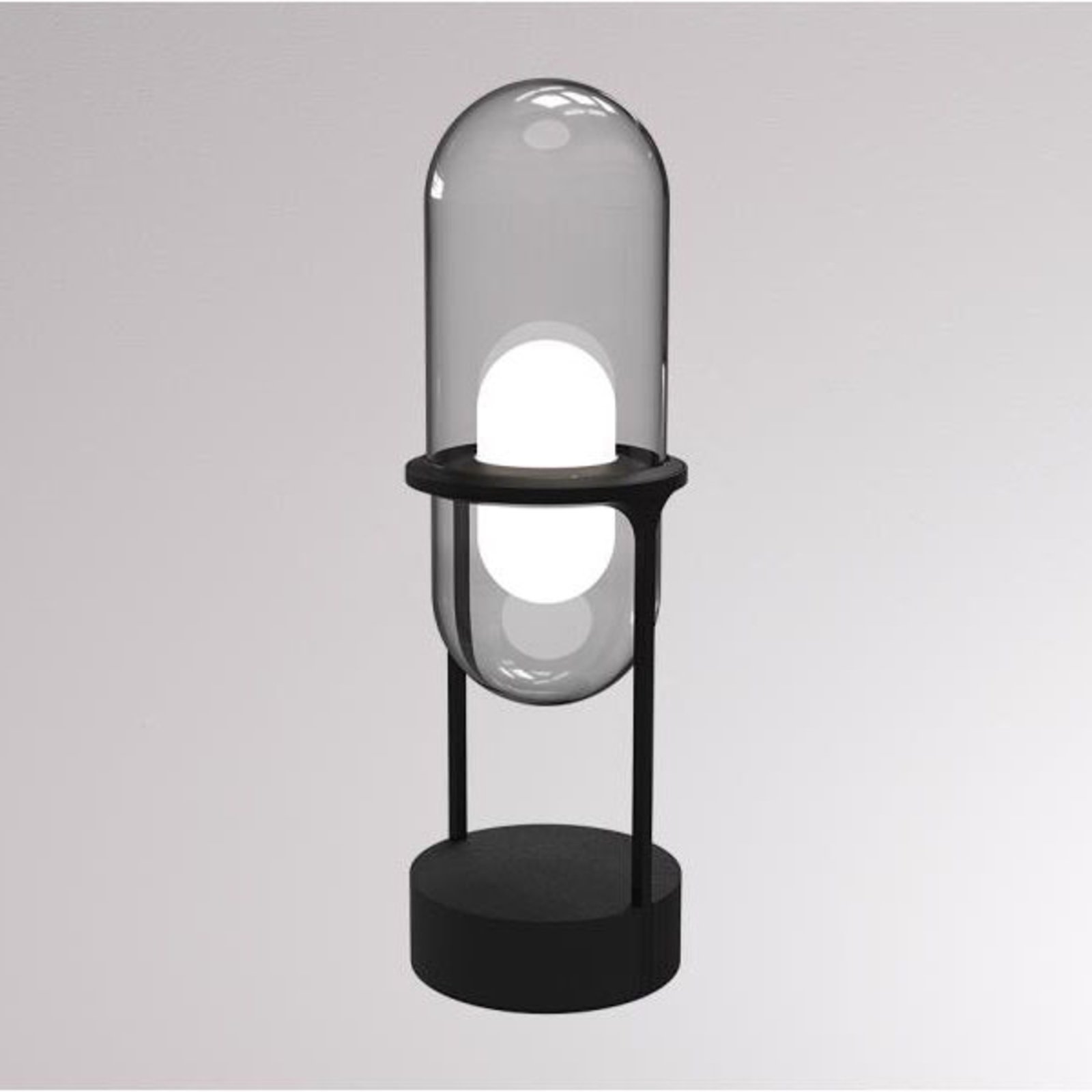 LOUM Pille LED table lamp, grey/grey, for Living / Dining Room, handblown glass, stone, 15 W, energy efficiency: A+, H: 60 cm