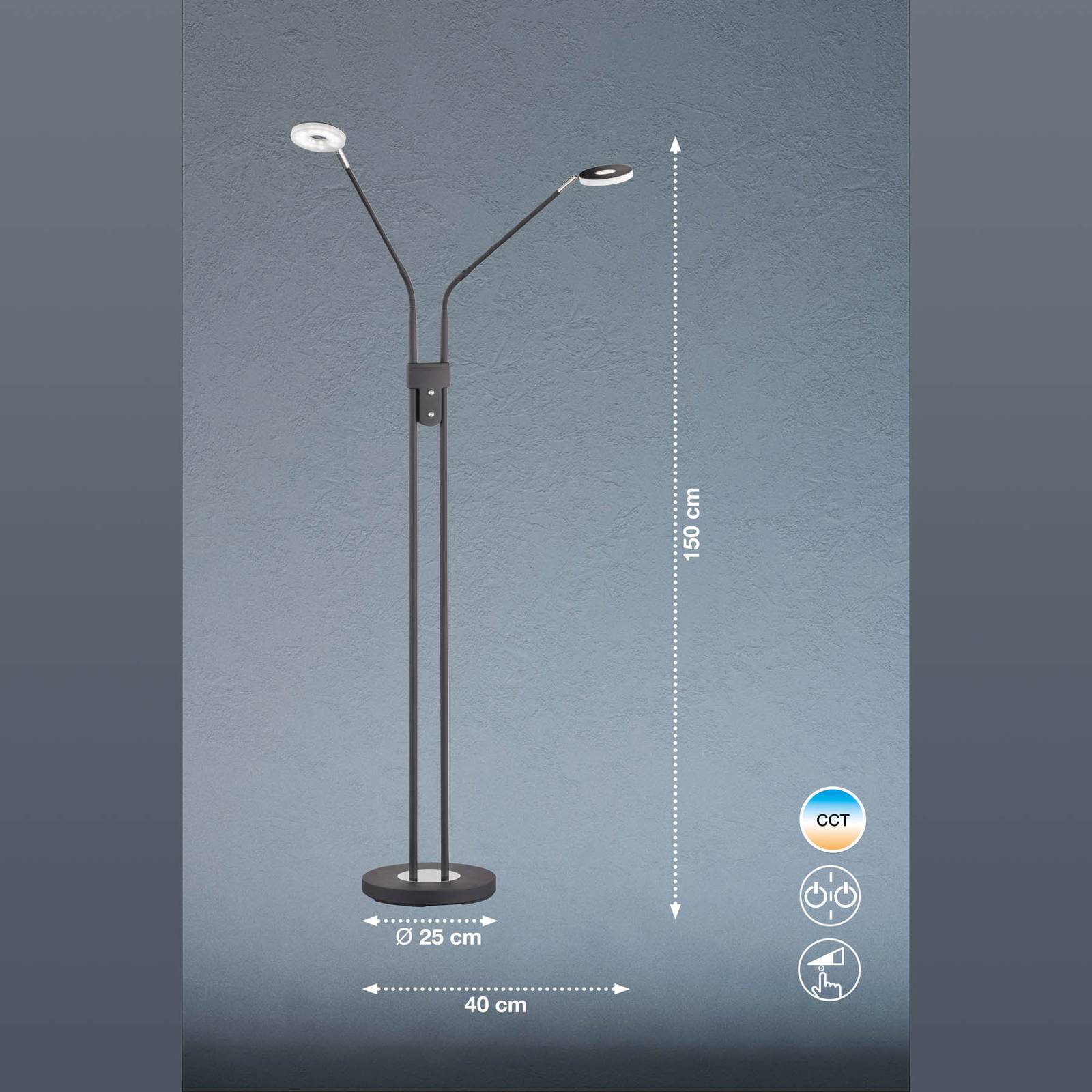 Lampa stojąca Dent, ściemniana, CCT, 2 x 6W czarna