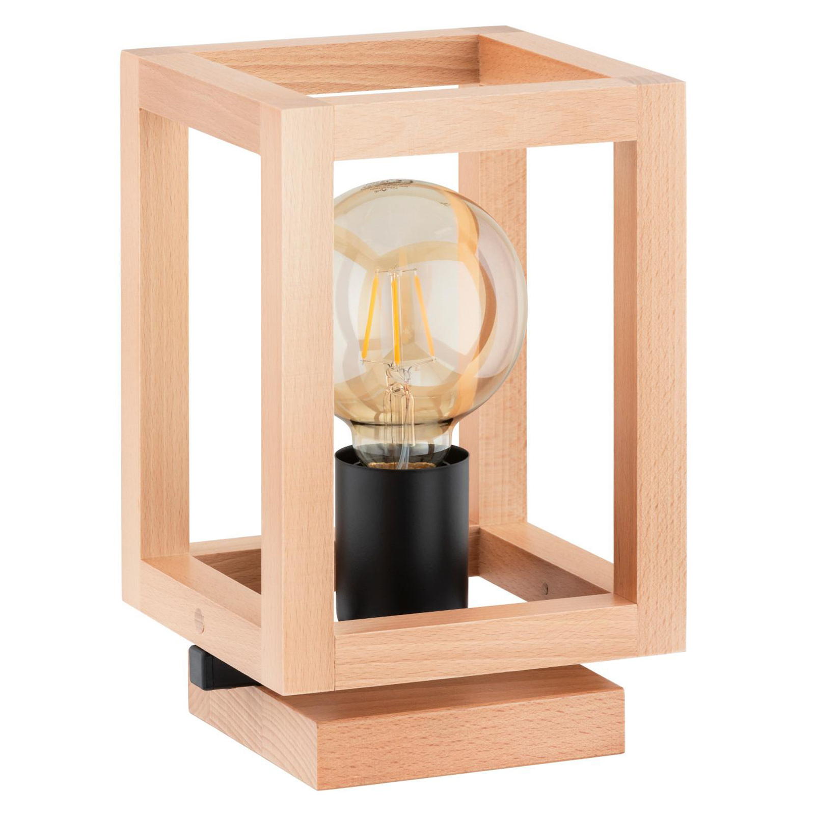 Pako table lamp, cage shape, cube, wood, 16 x 16 x 25 cm