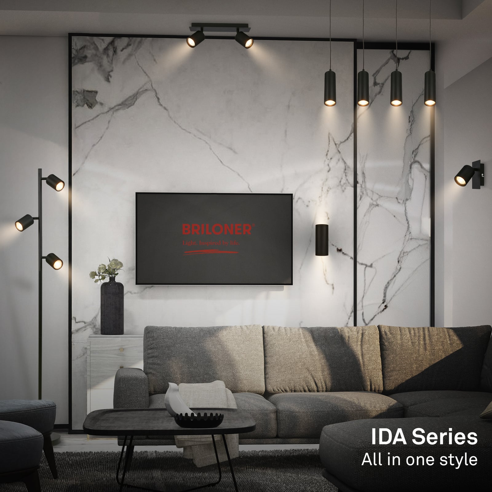Suspension Ida, noire, à 4 lampes, longueur 76 cm, GU10 Suspension Ida, noire, à 4 lampes, longueur 76 cm, GU10