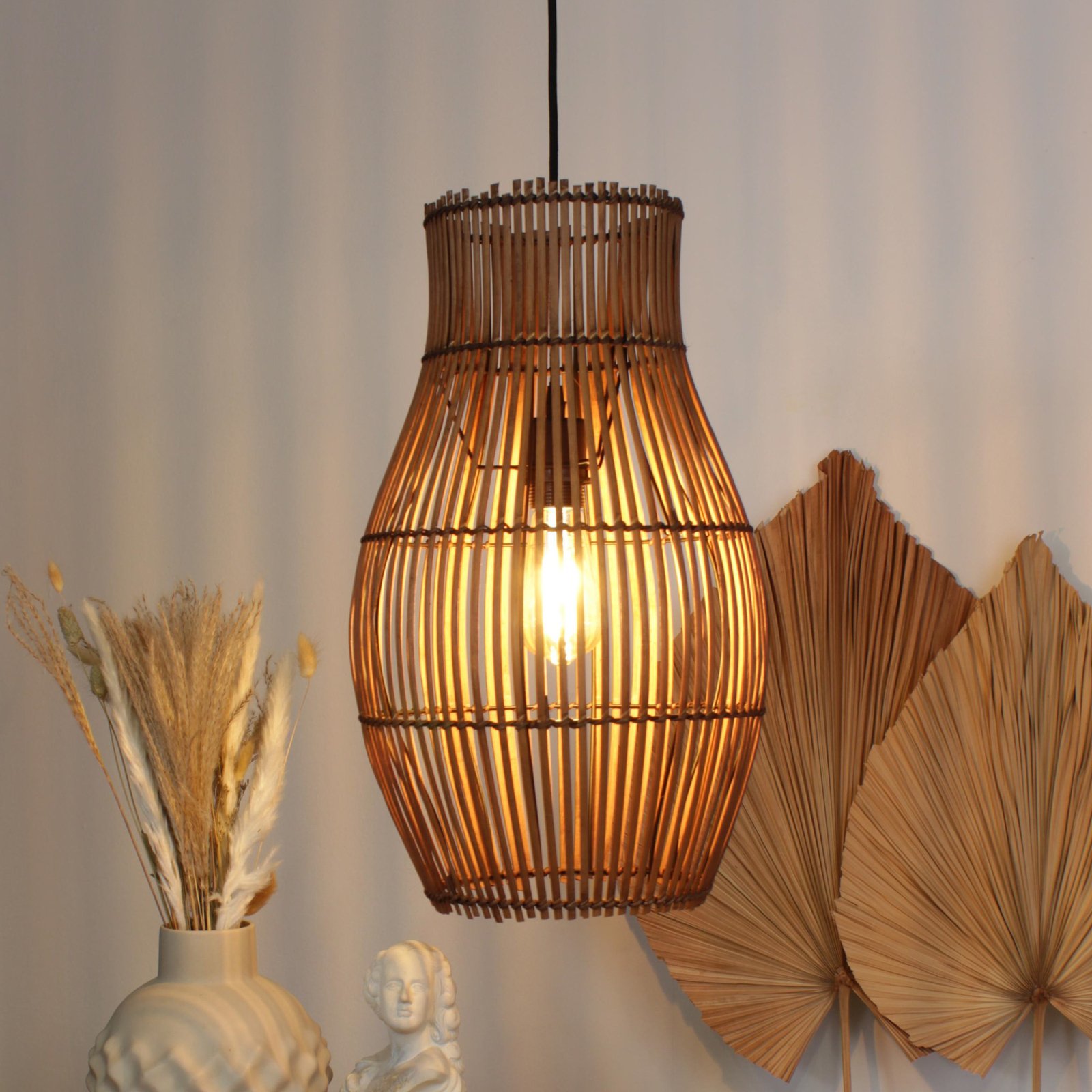 Bamboo pendant light, brown, height 48 cm, Ø 30 cm