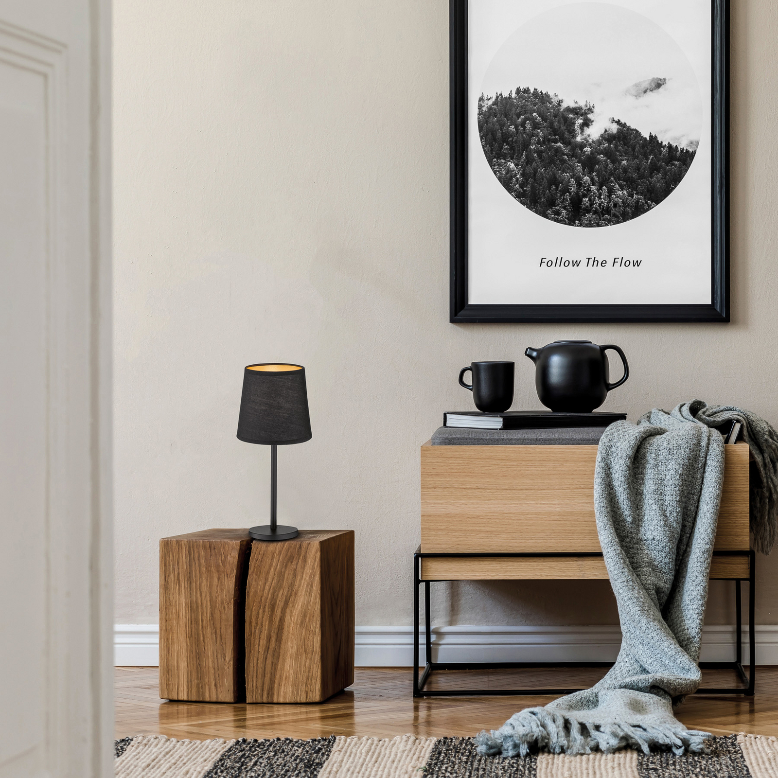  Tafellamp Rimini, zwart, textiel, hoogte 30 cm, E14