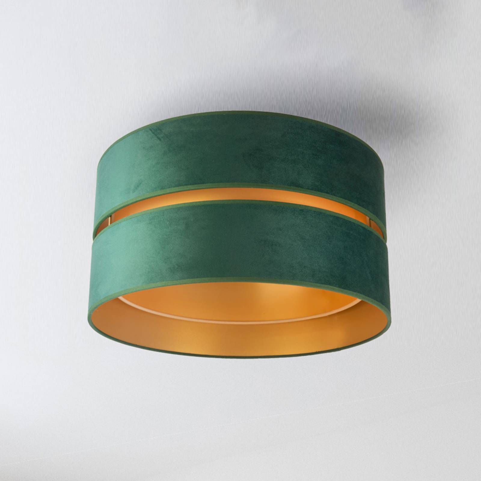Lampa sufitowa Duo z tkaniny, zielona/złota, Ø40cm