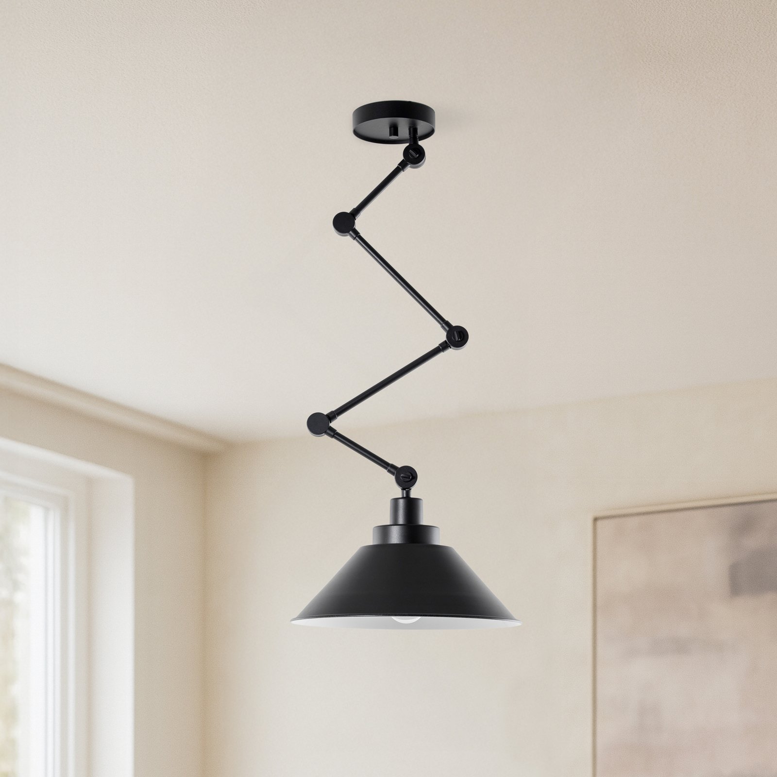 Lámpara colgante Pantograph con suspensión articulada, negro