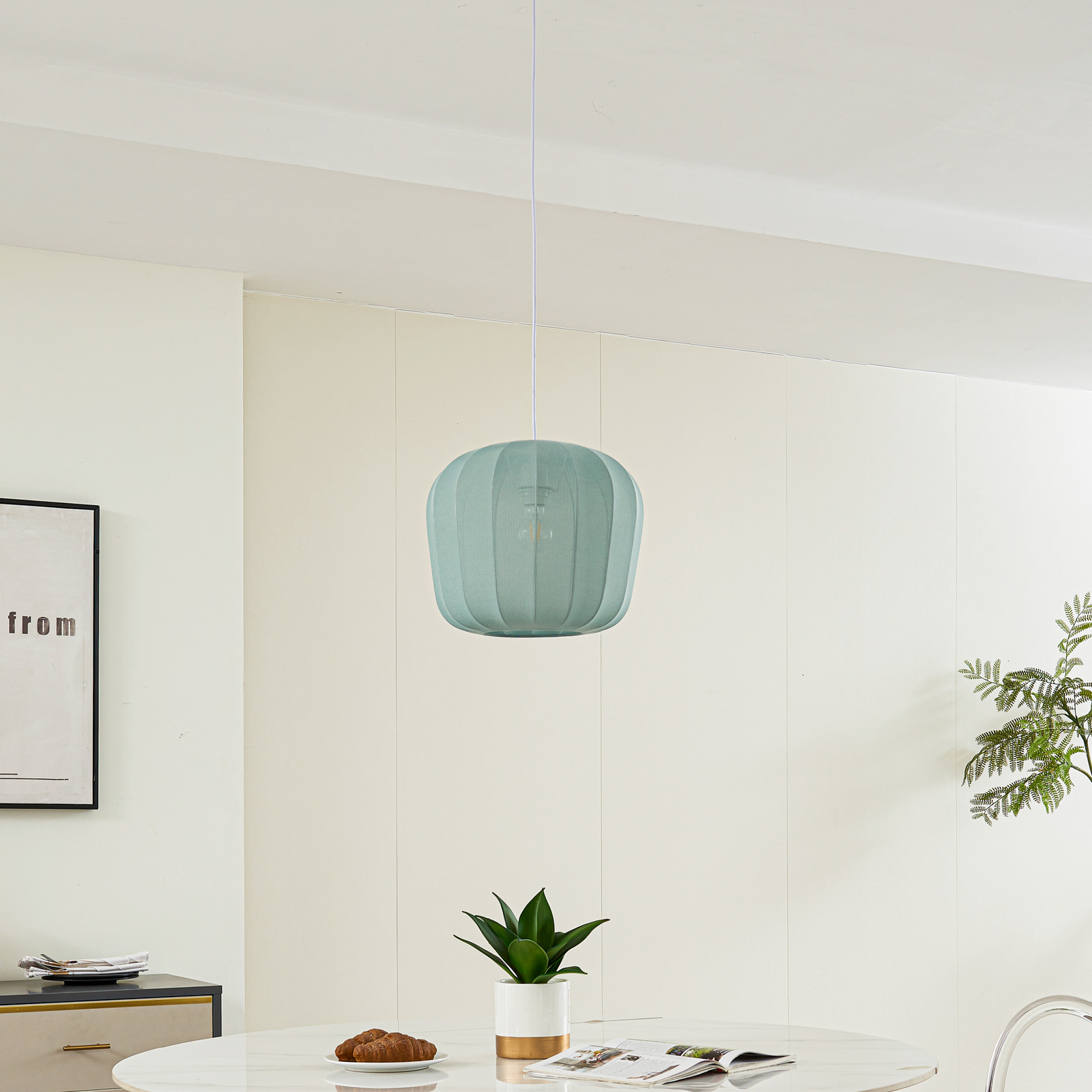 Lindby hanglamp Helin, blauw, Ø 35 cm, stof