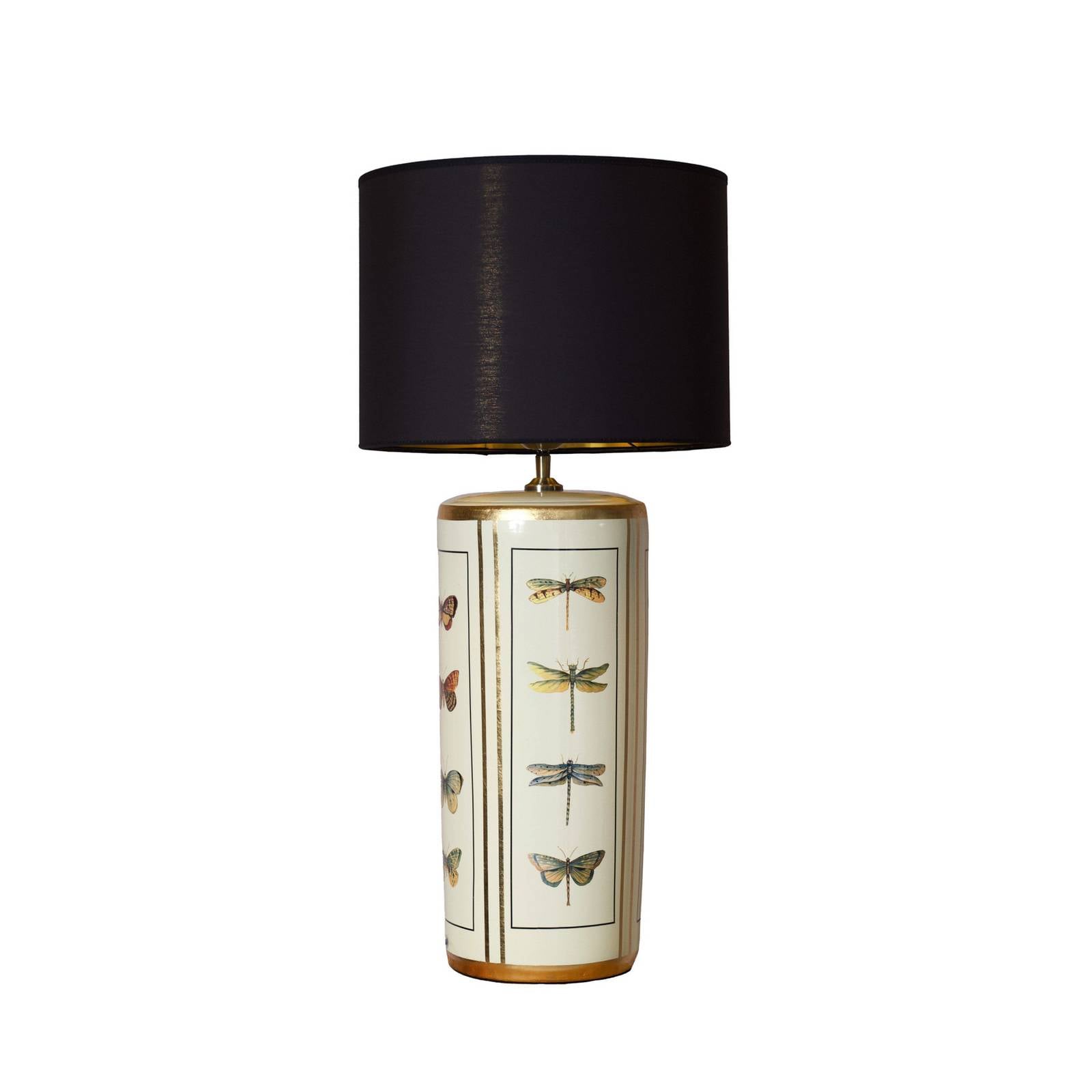 PR Home Lampe de table Lucca, noire, hauteur 67 cm, toile de lin, céramique