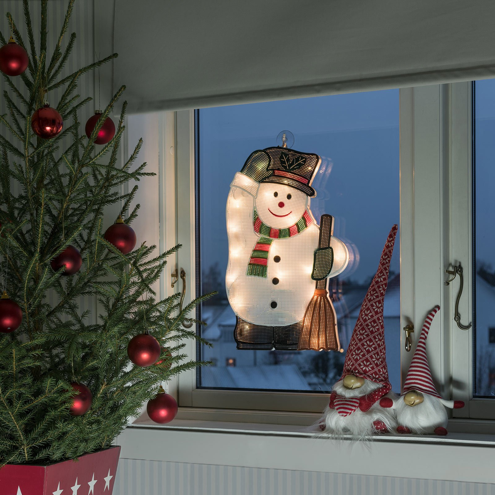 Sisätiloihin - LED-ikkunakuva lumiukko