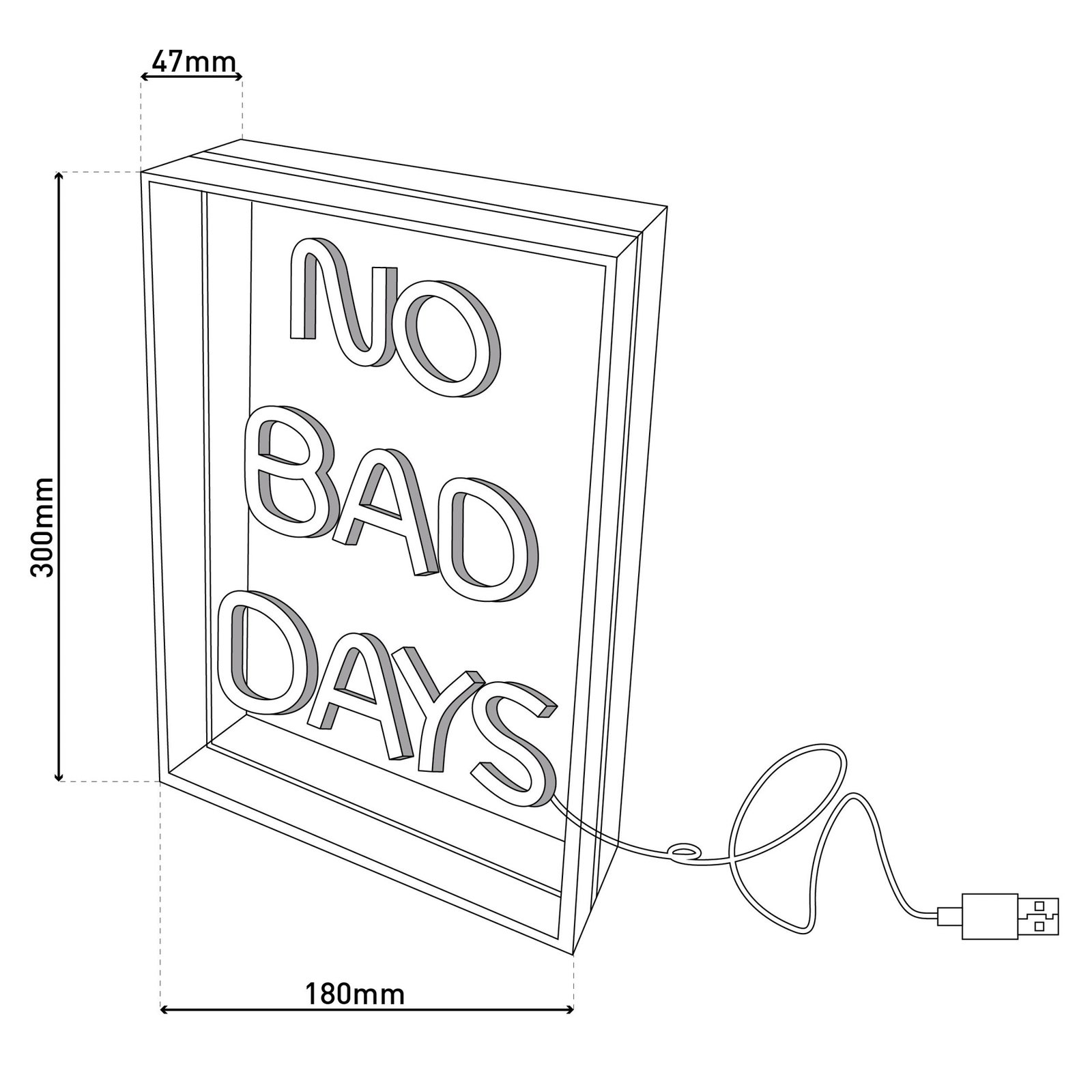 Φωτιστικό τοίχου LED No Bad Days, διαφανές, 30x18 cm πλαστικό USB RGB