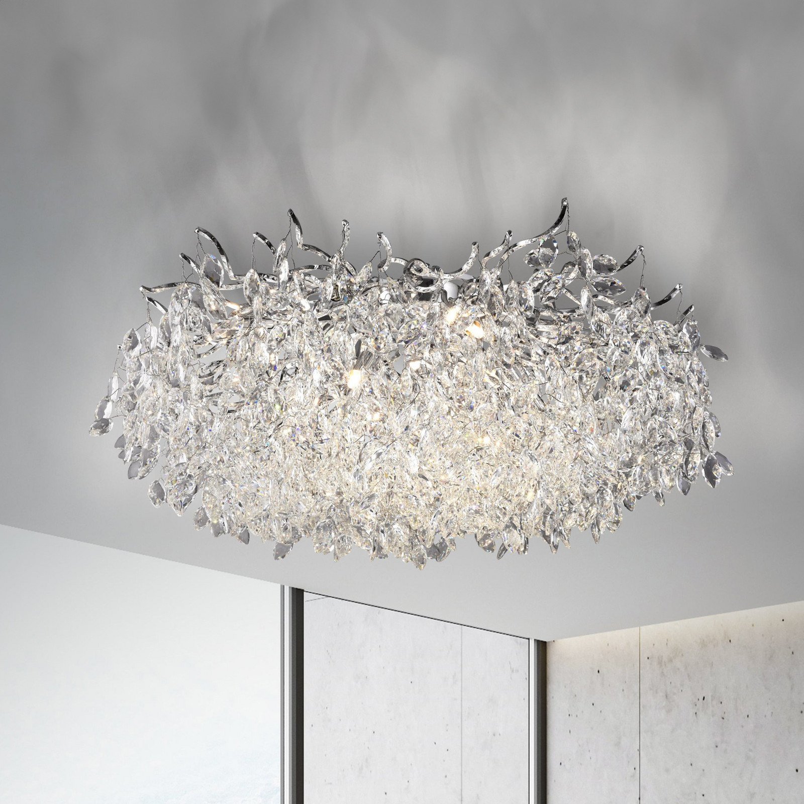 Paul Neuhaus Plafonieră Ricicle pandantiv din cristal Ø 80 cm - Camera de zi / sufragerie - crom transparent - Aluminiu