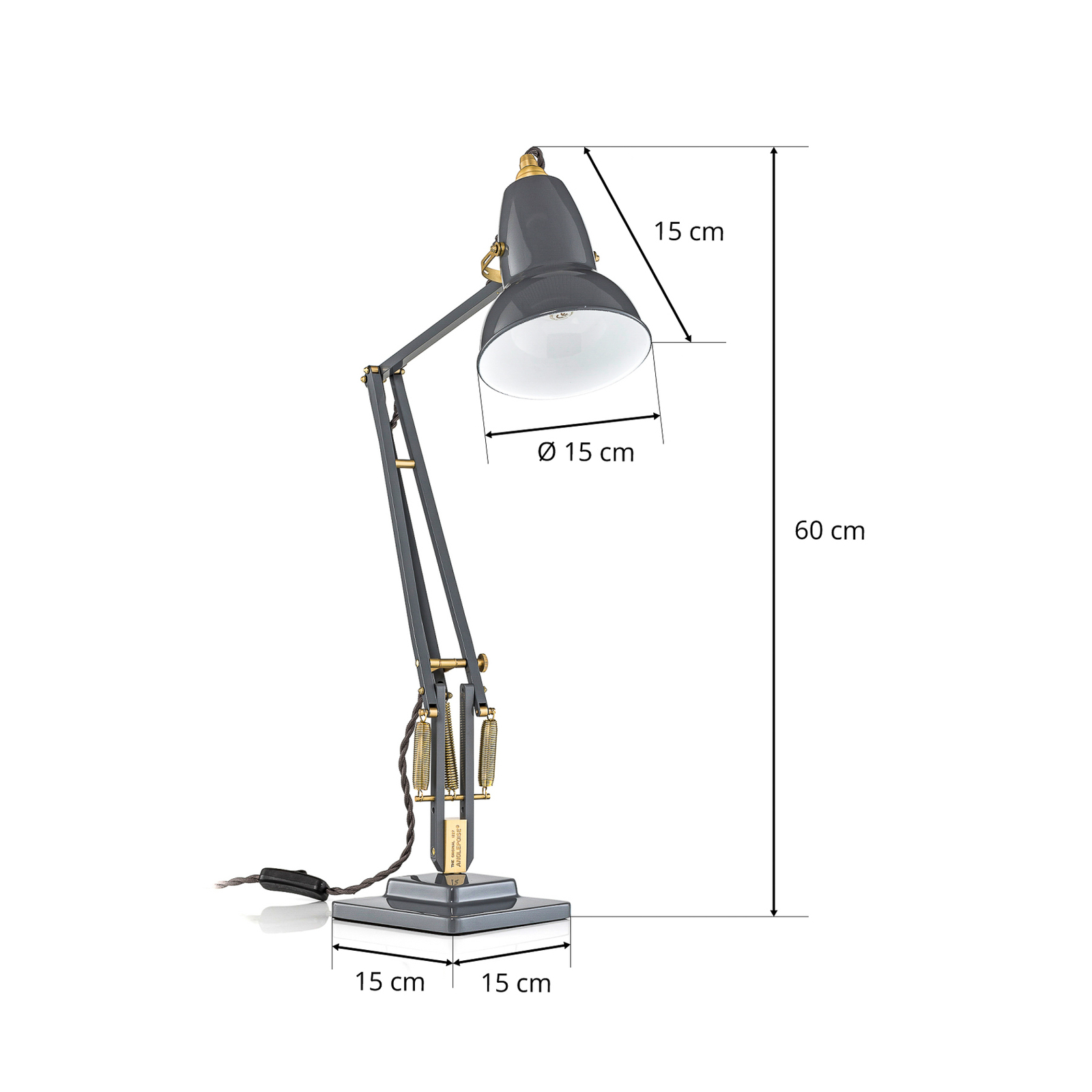 Anglepoise Original 1227 Brass lampe poser grise