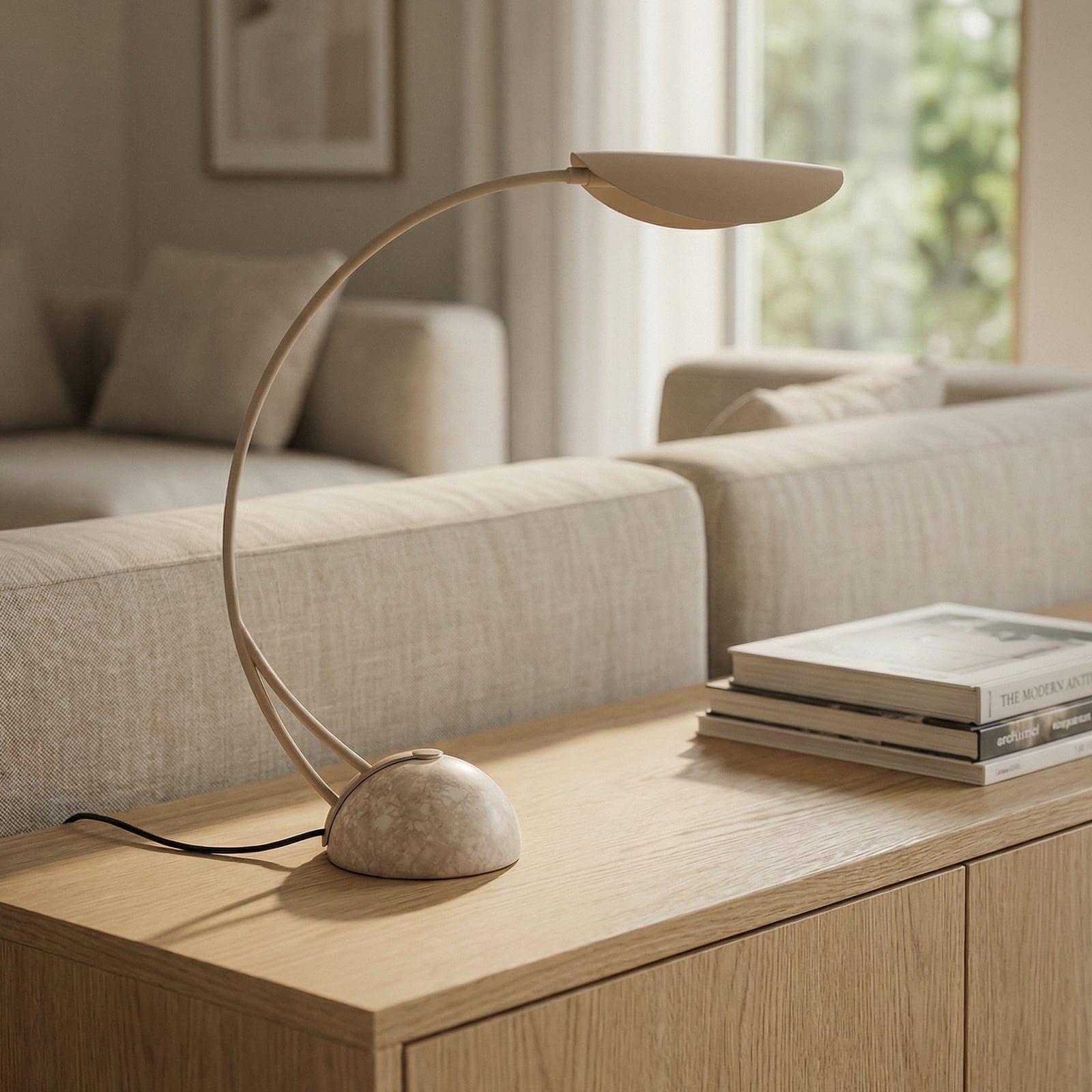 Lucande tafellamp Rivera, beige, metaal, steen, 51 cm, G9