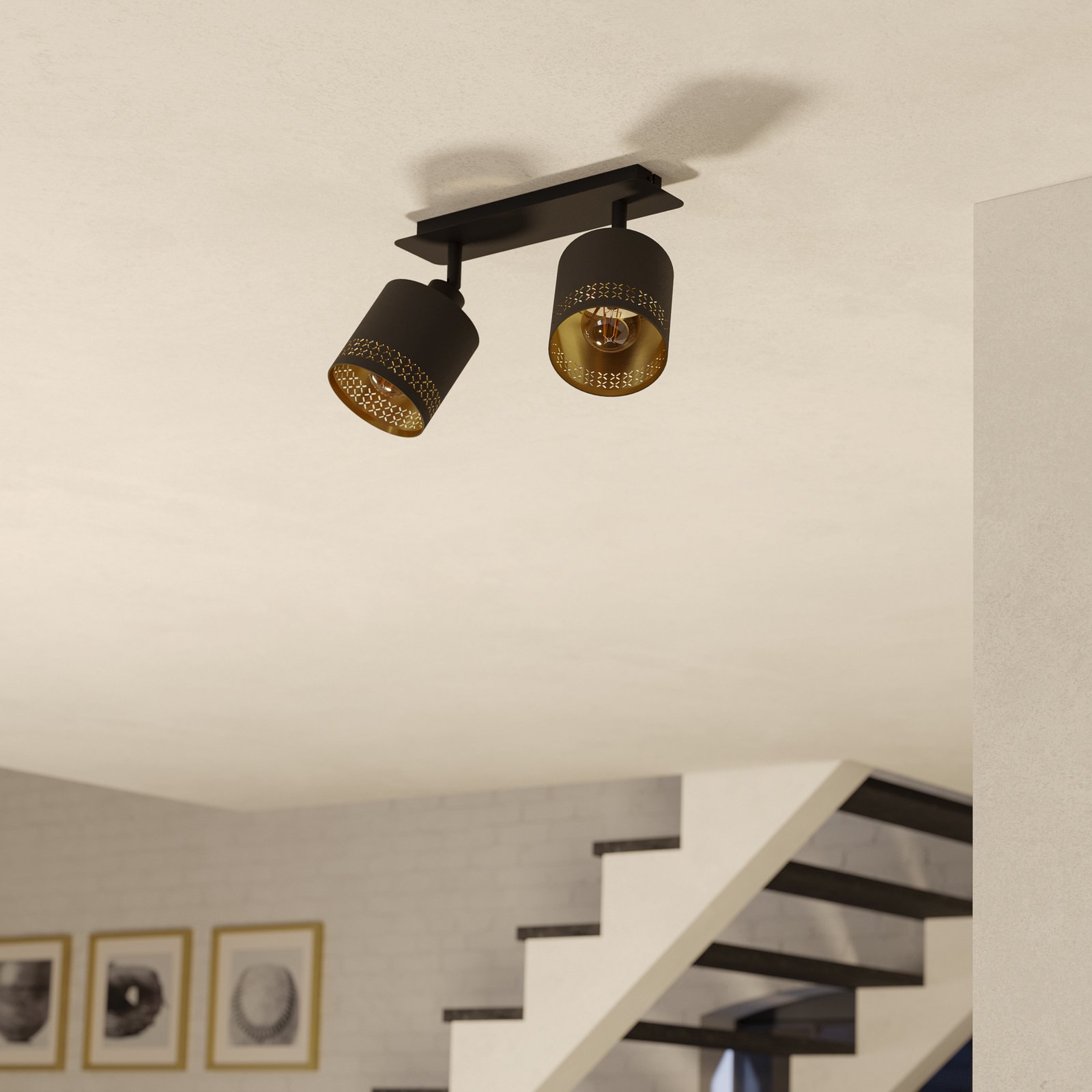 Esteperra ceiling light, black/gold, 2-bulb