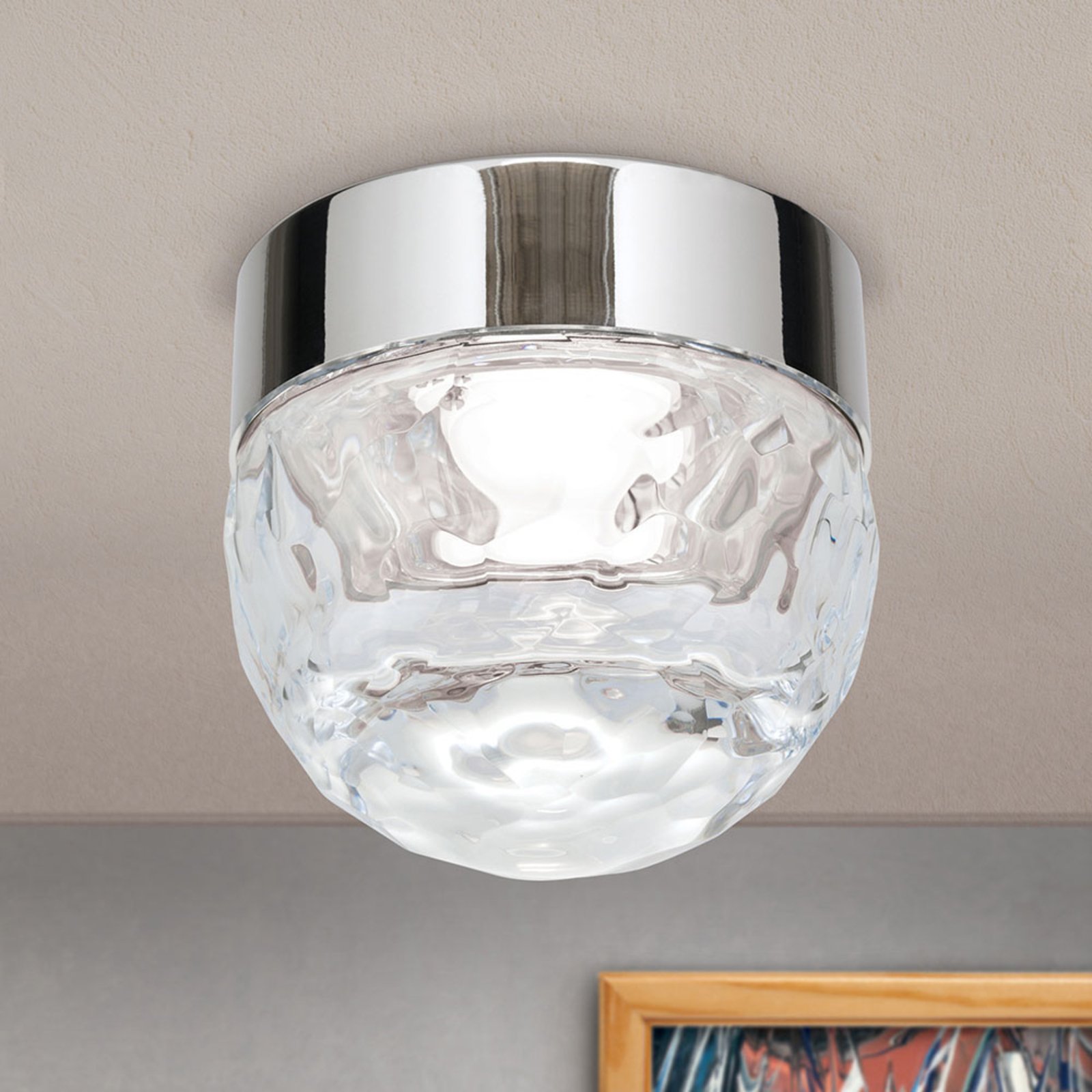 Ball LED ceiling light, 1-bulb, nickel, round