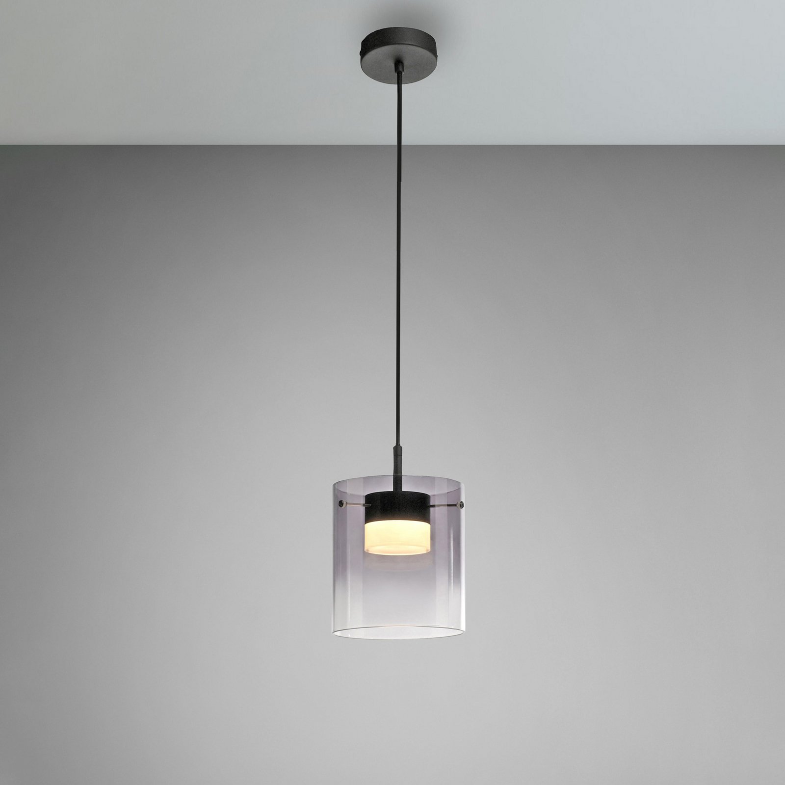 JUST LIGHT. LED hanglamp Elio, rookglas, 1-lamp, zwart