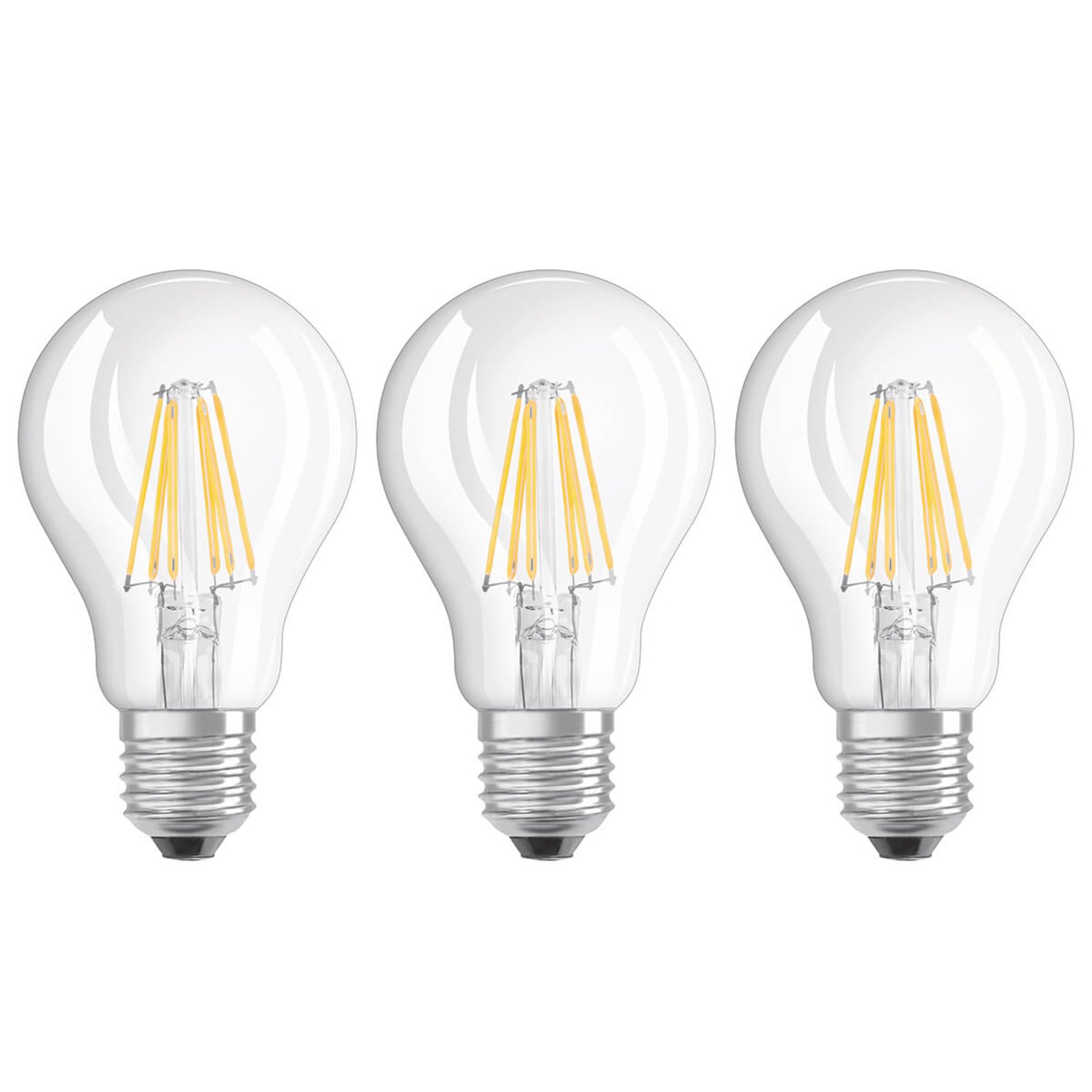LED filament bulb E27 6 W, warm white, set of 3