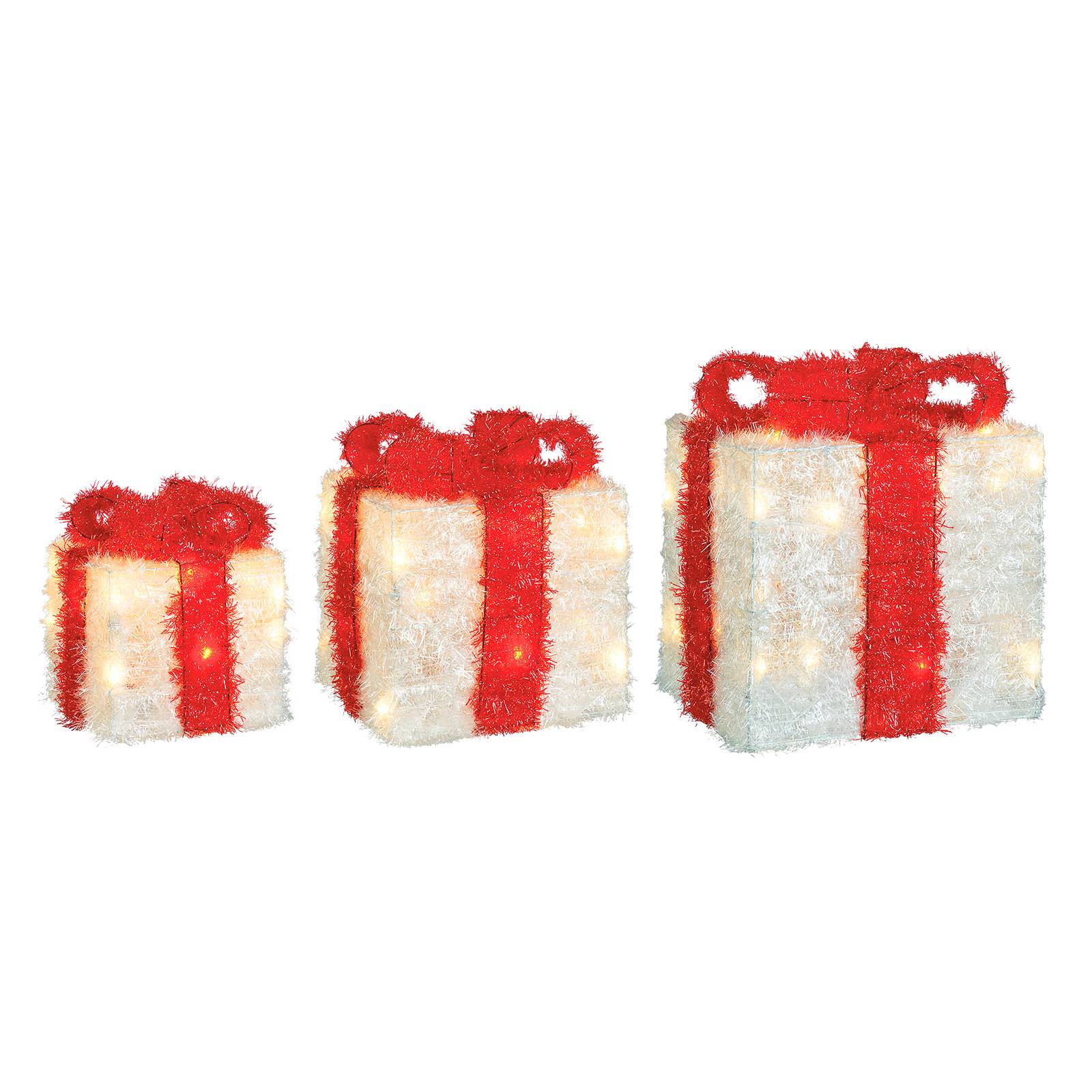 3 boîtes cadeau LED Lumineo Objects blanc/rouge