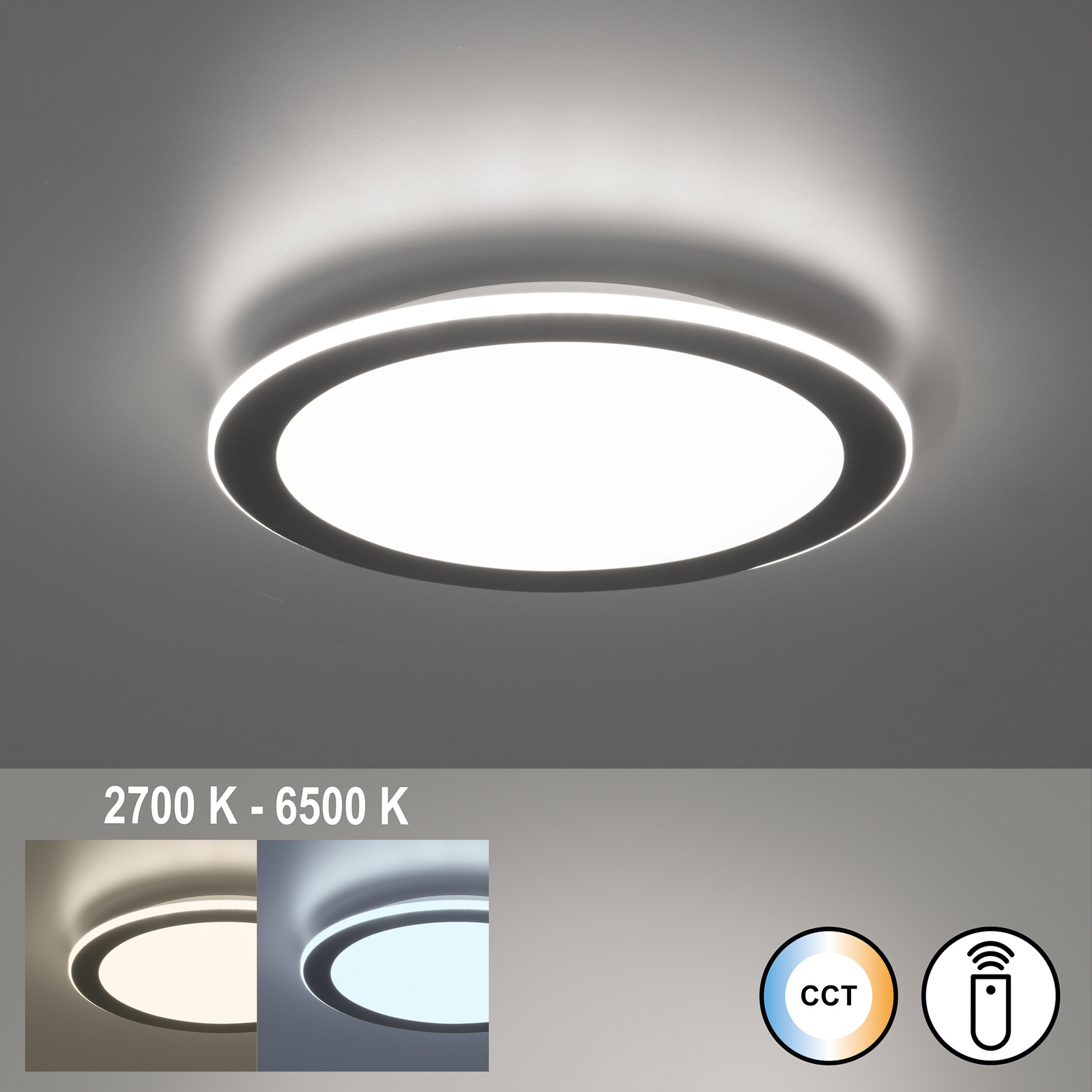 LED-Deckenlampe Cavena, Ø 39 cm, sandgrau, Metall, CCT LED-Deckenlampe Cavena, Ø 39 cm, sandgrau, Metall, CCT