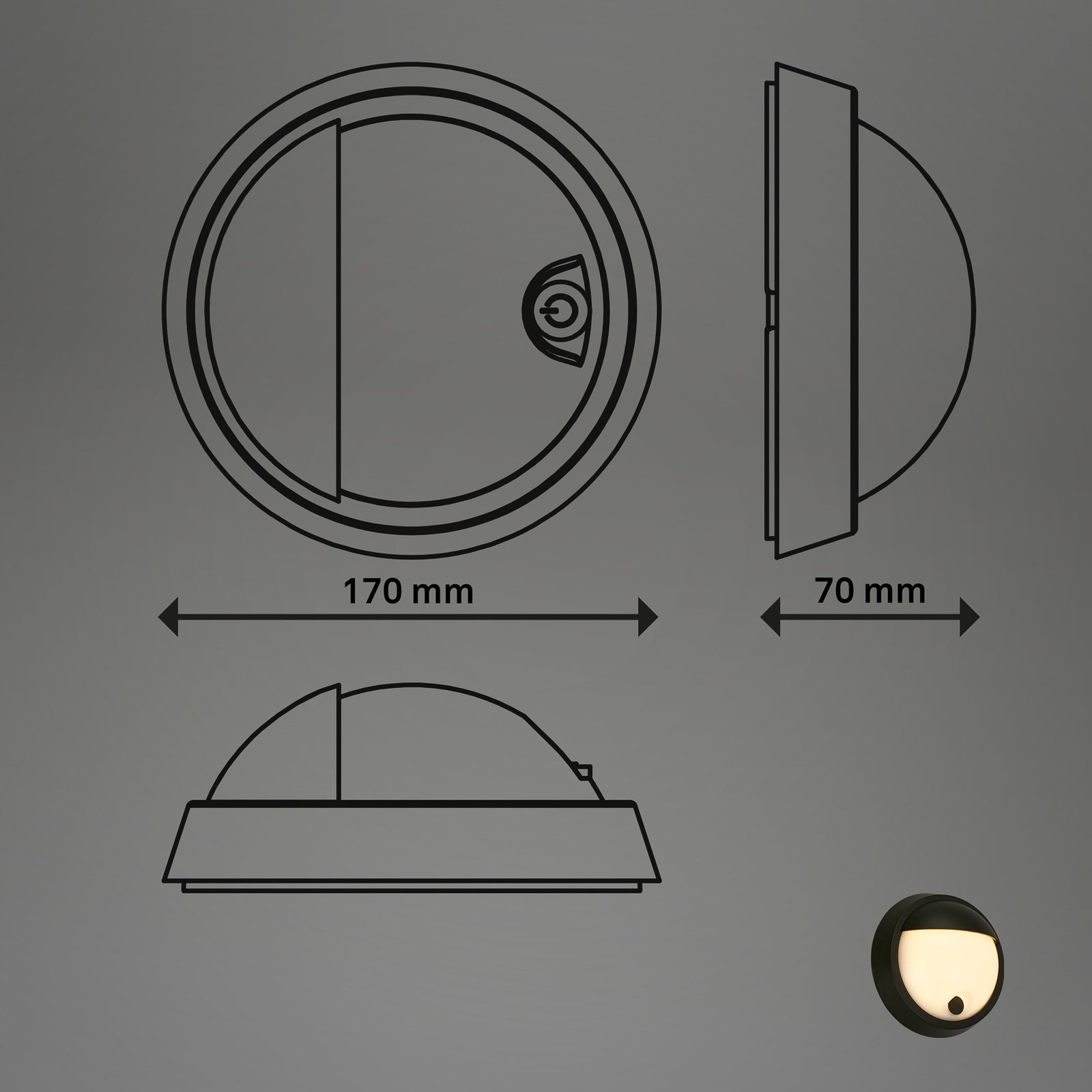 LED-Akku-Außenwandlampe 3784015, schwarz Touchdimmer Ø 17 cm