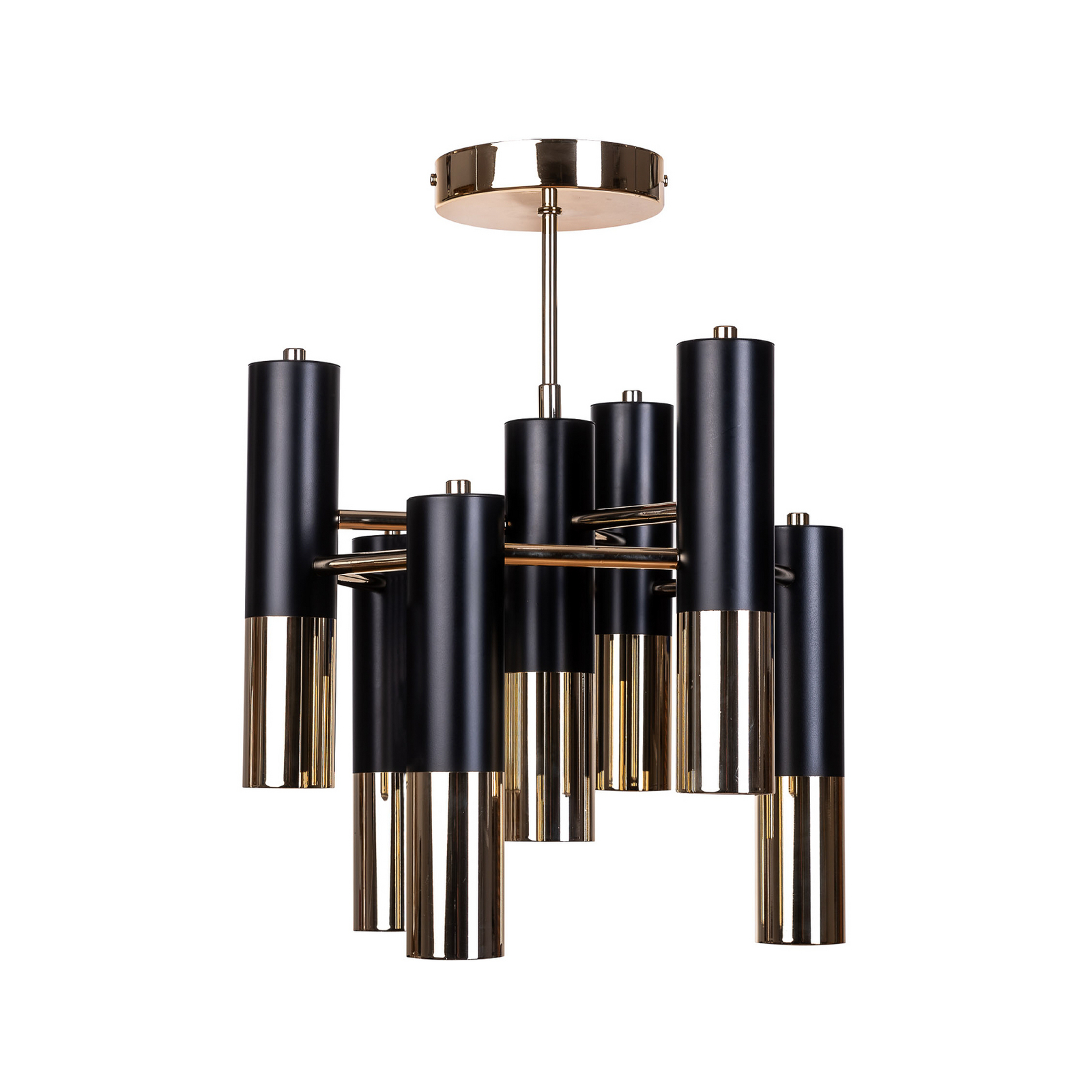 Plafondlamp Orino, zwart/goud, metaal, 7-lamps, GU10