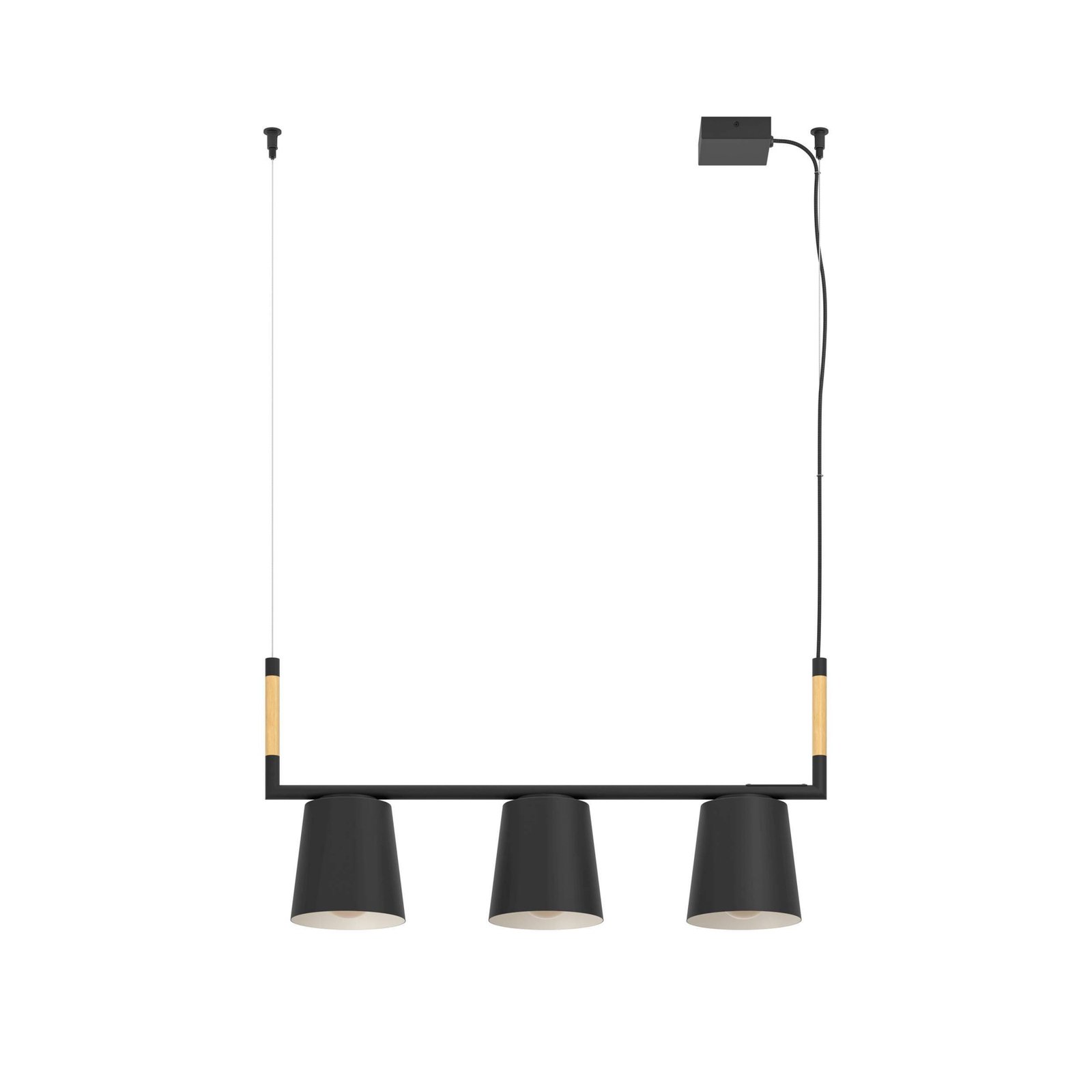 Lacey pendant light, length 78 cm, black, 3-bulb, steel