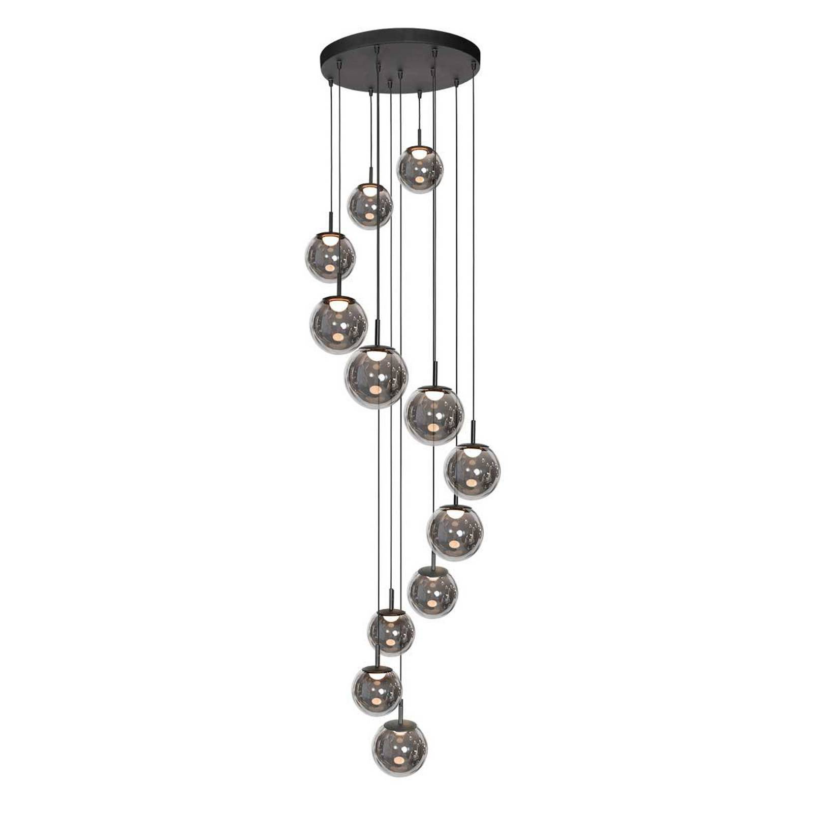 LED-Hängeleuchte Bollique, 12-flammig. rund, schwarz, Glas