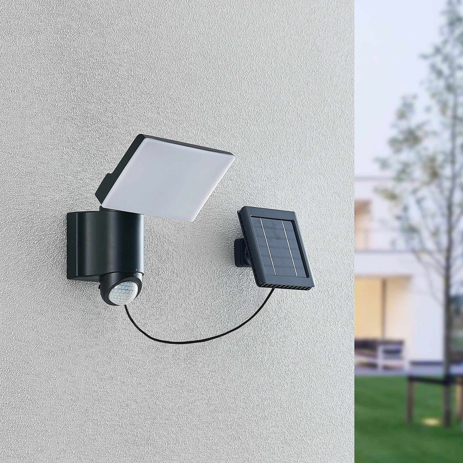 Prios Istani outdoor wall spotlight, sensor, solar